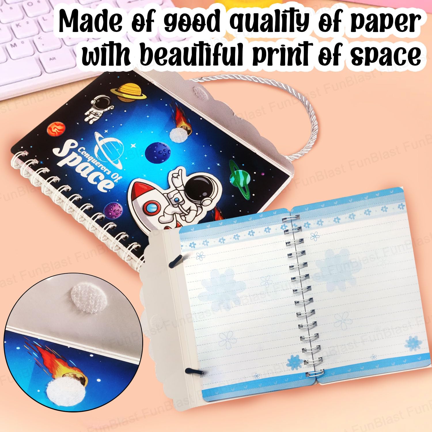 FunBlast Spiral Notebook Ruled - A5 Spiral Bound Diary for Girls & Kids, 120 Pages | Cute Space Themed Notebook for School, Journaling & Gift Giving | Perfect Return Gifts, Birthday Presents & Stationery Supplies