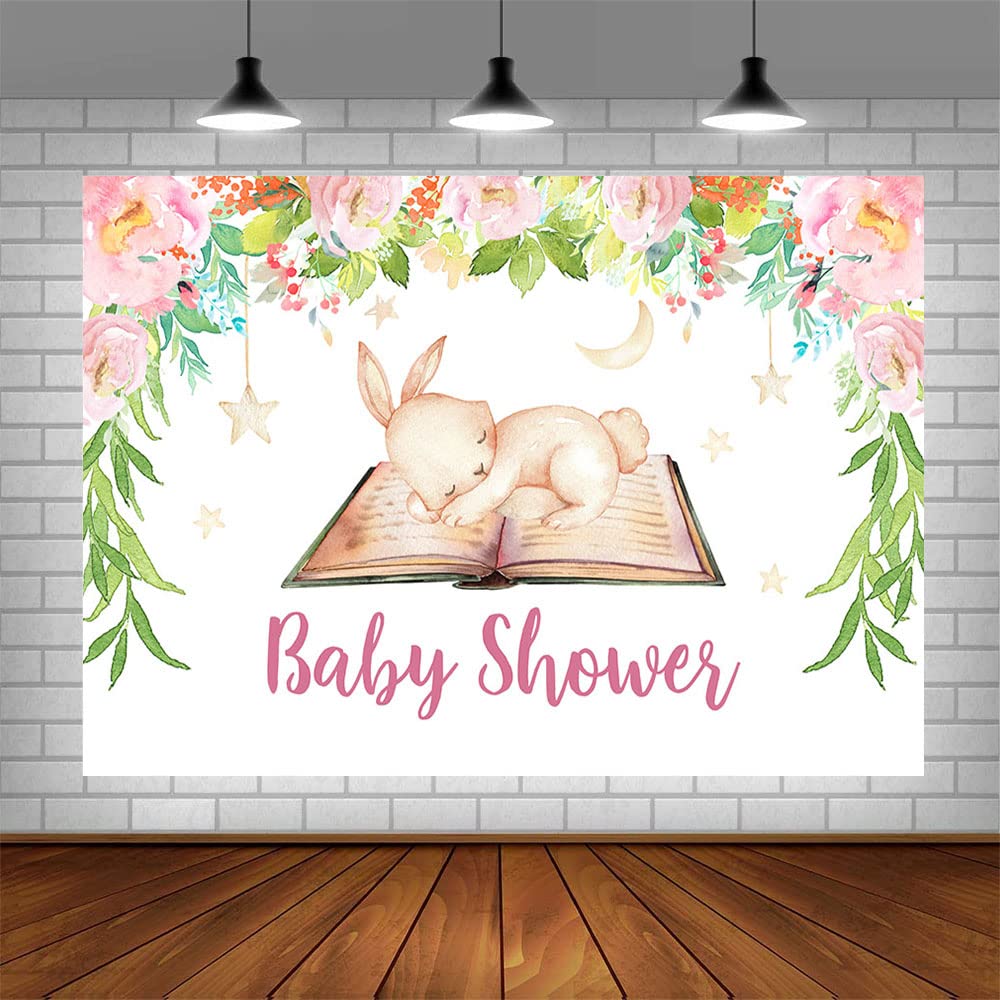 8x6ft Spring Bunny Baby Shower Backdrop - Floral Fairy Tale Photography Background for Easter, Girls' Party Decorations & Vinyl Photo Shoot Props | Perfect for Baby Showers, Easter Celebrations & Themed Birthday Parties