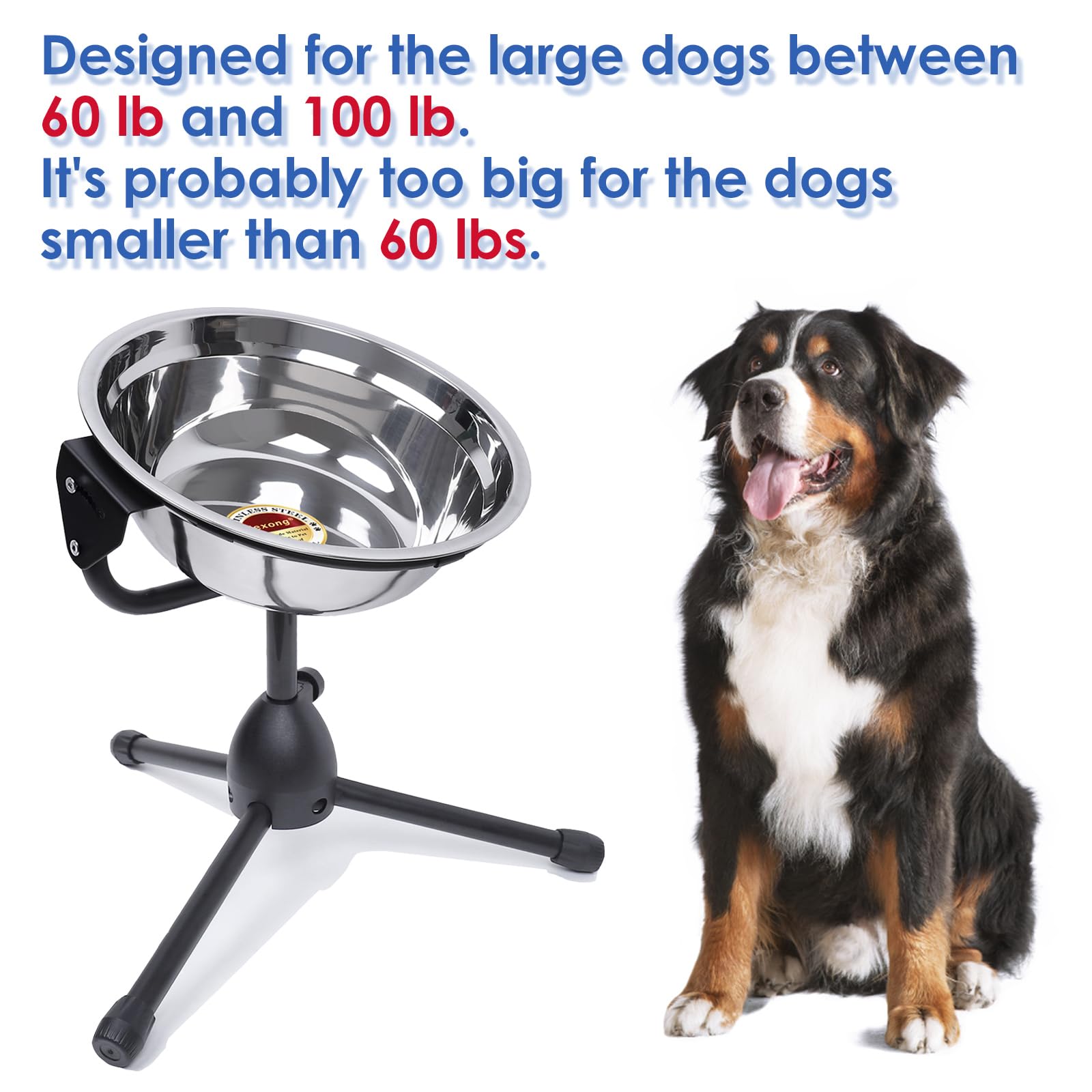 Adjustable Elevated Dog Bowl Stand with Non-Slip Base - 3L Stainless Steel Raised Food & Water Bowl for Large Dogs (60-100 lbs) - Perfect for Joint Health, Digestion & Mess-Free Feeding