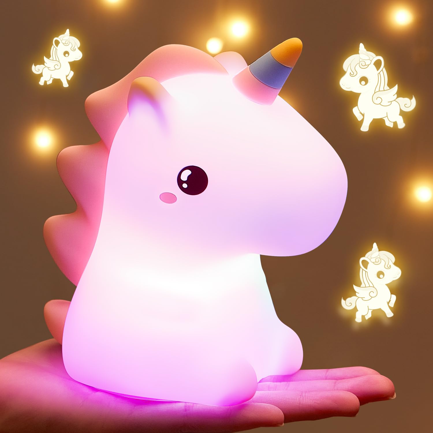 **16-Color Dimmable Unicorn Night Light for Kids - Silicone LED Nightlight with 12-Hour Battery Life | Perfect for Girls' Room Decor, Nursery & Toddler Bedroom | Ideal Gift for Girls Ages 4-6**    *(Use Scenarios: Creates a soothing ambiance for bedtime, helps kids overcome fear of the dark, adds magical decor to children's rooms, and makes a charming birthday or holiday gift.)*