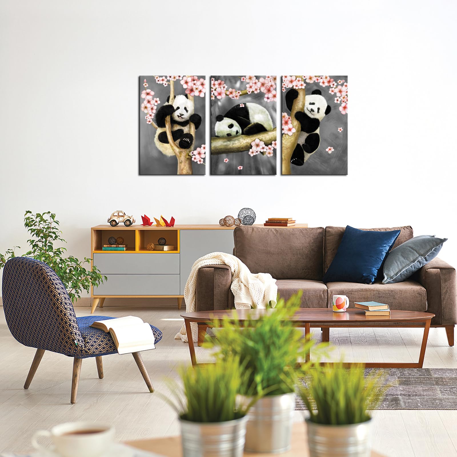 Sechars - Adorable Panda Canvas Wall Art, Cute Panda Bear Painting for Kids Bedroom & Living Room Decor - Perfect Nursery, Playroom & Home Office Wall Decor