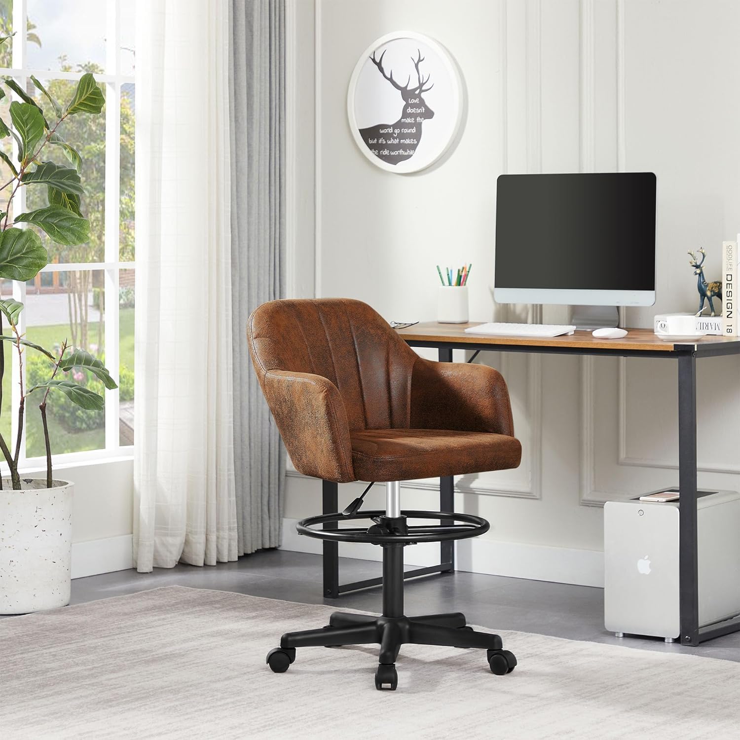 VECELO Ergonomic Drafting Chair with Adjustable Height, Lumbar Support & Footrest - Perfect for Home Office, Standing Desk, Computer Workstation & Bedroom Vanity (Black)