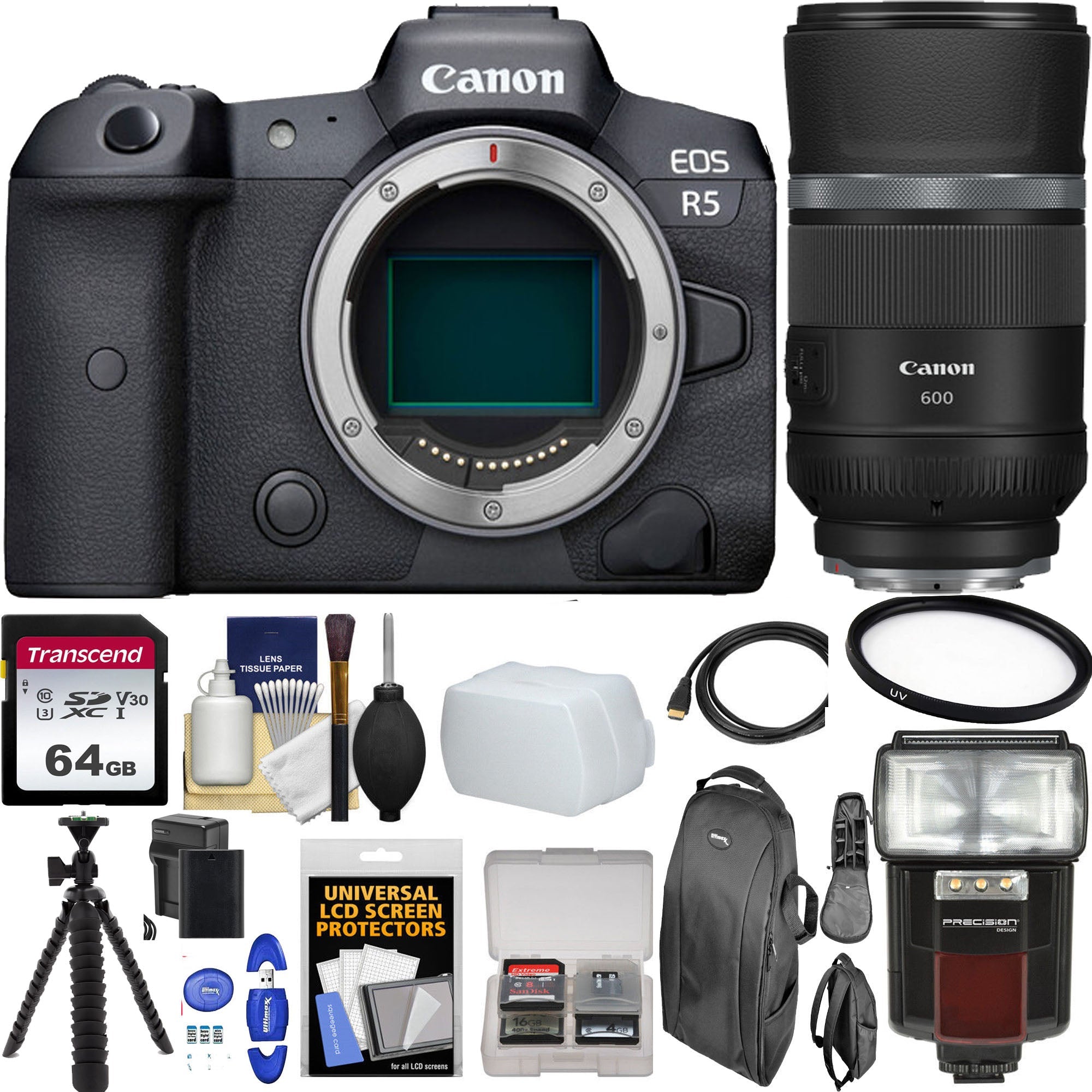 Canon EOS R5 Full Frame Mirrorless Camera with RF 600mm f/11 IS STM Lens | 64GB Memory Card & Accessories Bundle | Perfect for Wildlife Photography, Sports Events & Travel Adventures