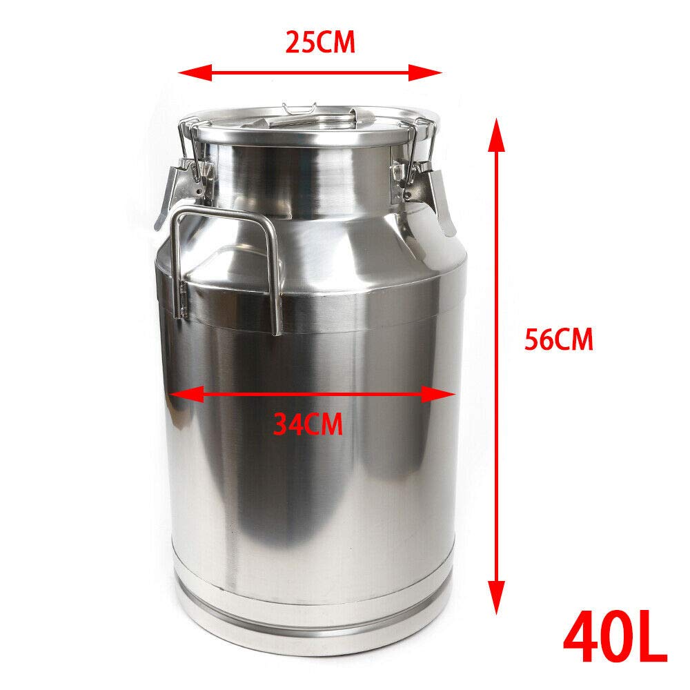 40L Stainless Steel Milk Can - Airtight Storage Container for Milk, Wine & Liquids - Sealed Lid Transport Jug for Dairy, Brewing & Bulk Liquid Storage - Perfect for Farms, Wineries & Commercial Kitchens