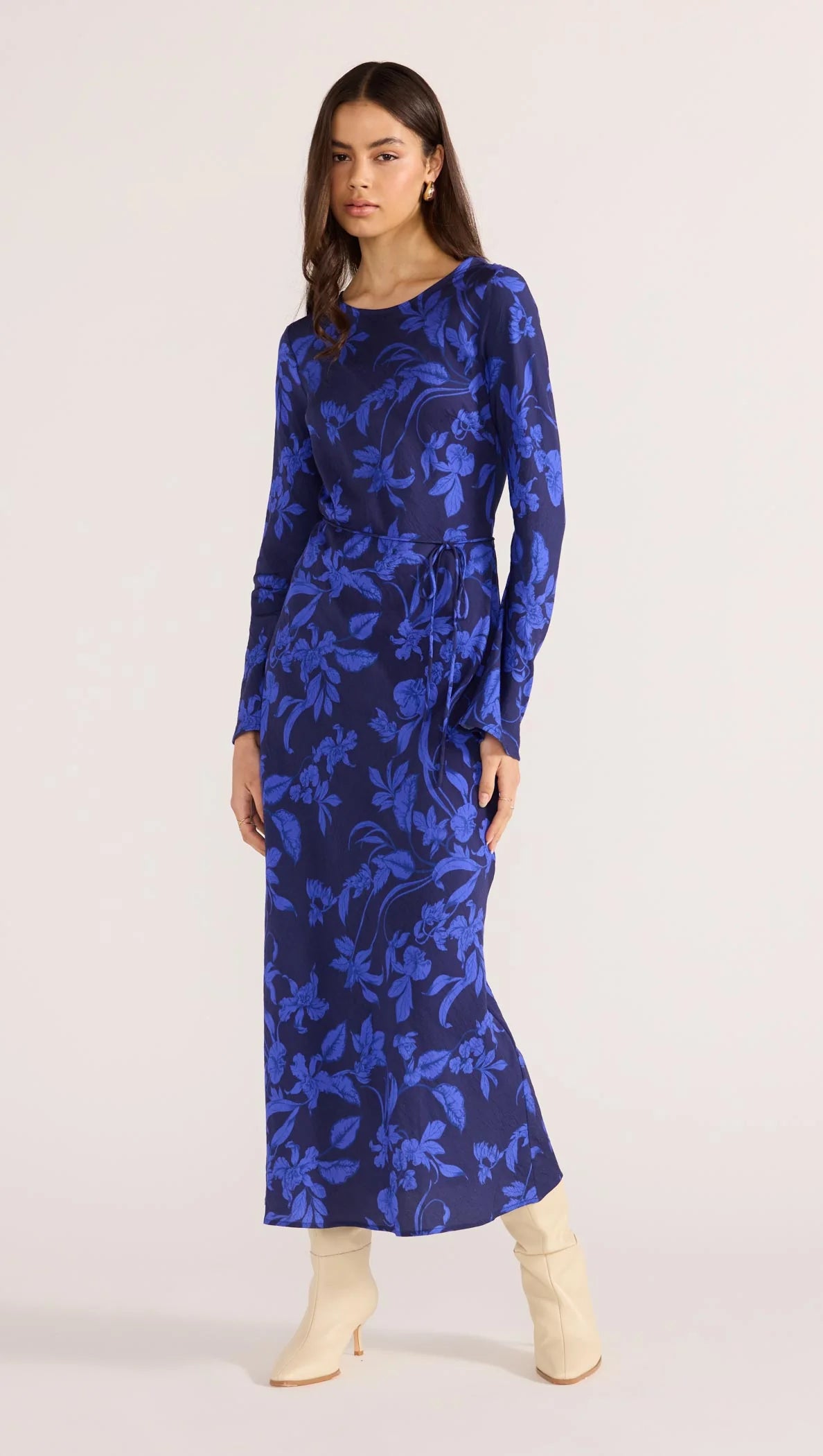 Gianna Blue Floral Long Sleeve Maxi Dress for Women - Elegant Flowy Midi Dress for Weddings, Parties & Special Occasions