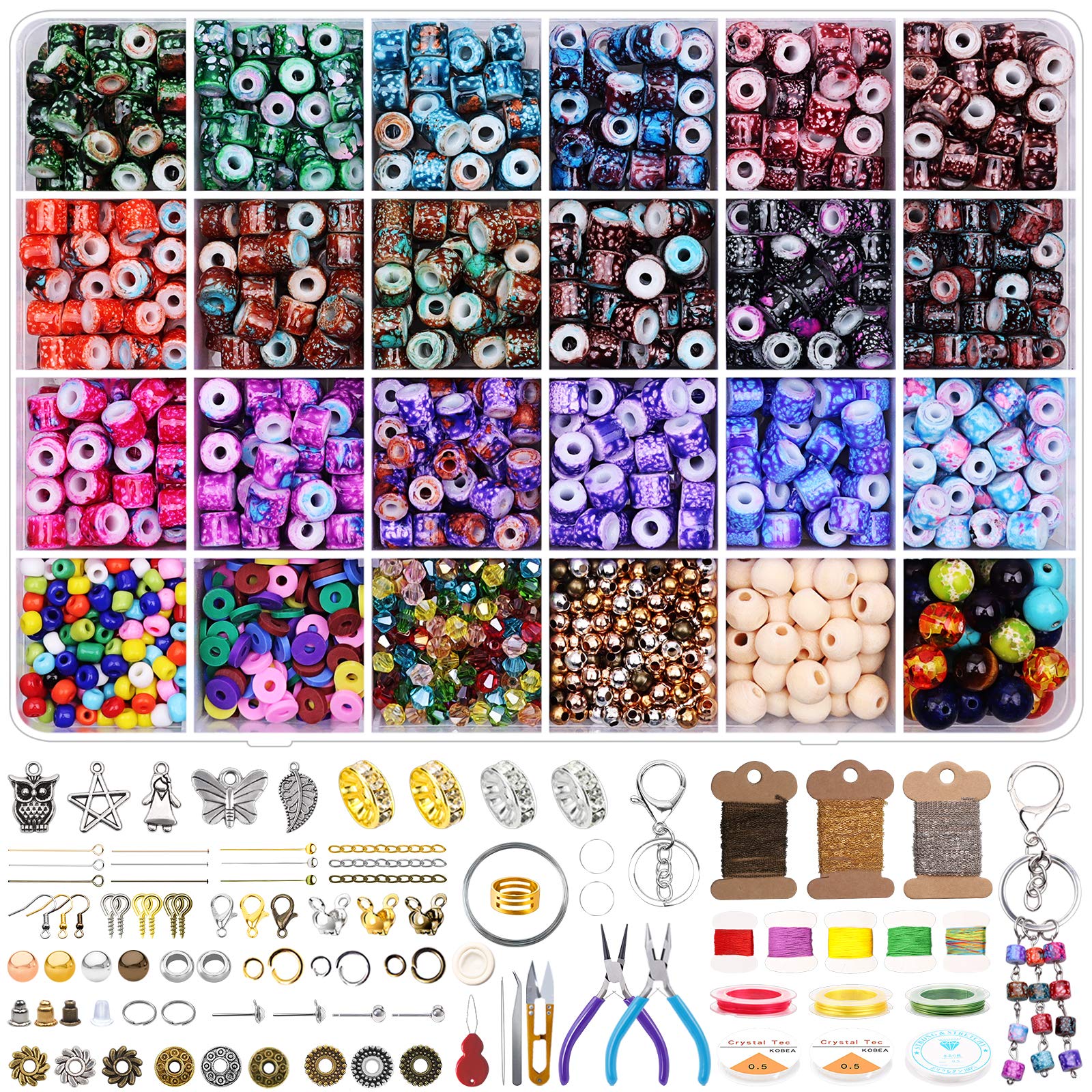 **1550Pcs 18-Color Pony Beads Kit – Acrylic Beads, Seed Beads, Clay Beads, Chakra Lava Beads & Jewelry Making Supplies for Necklaces, Bracelets & DIY Crafts – Perfect for Kids, Teens & Adults**