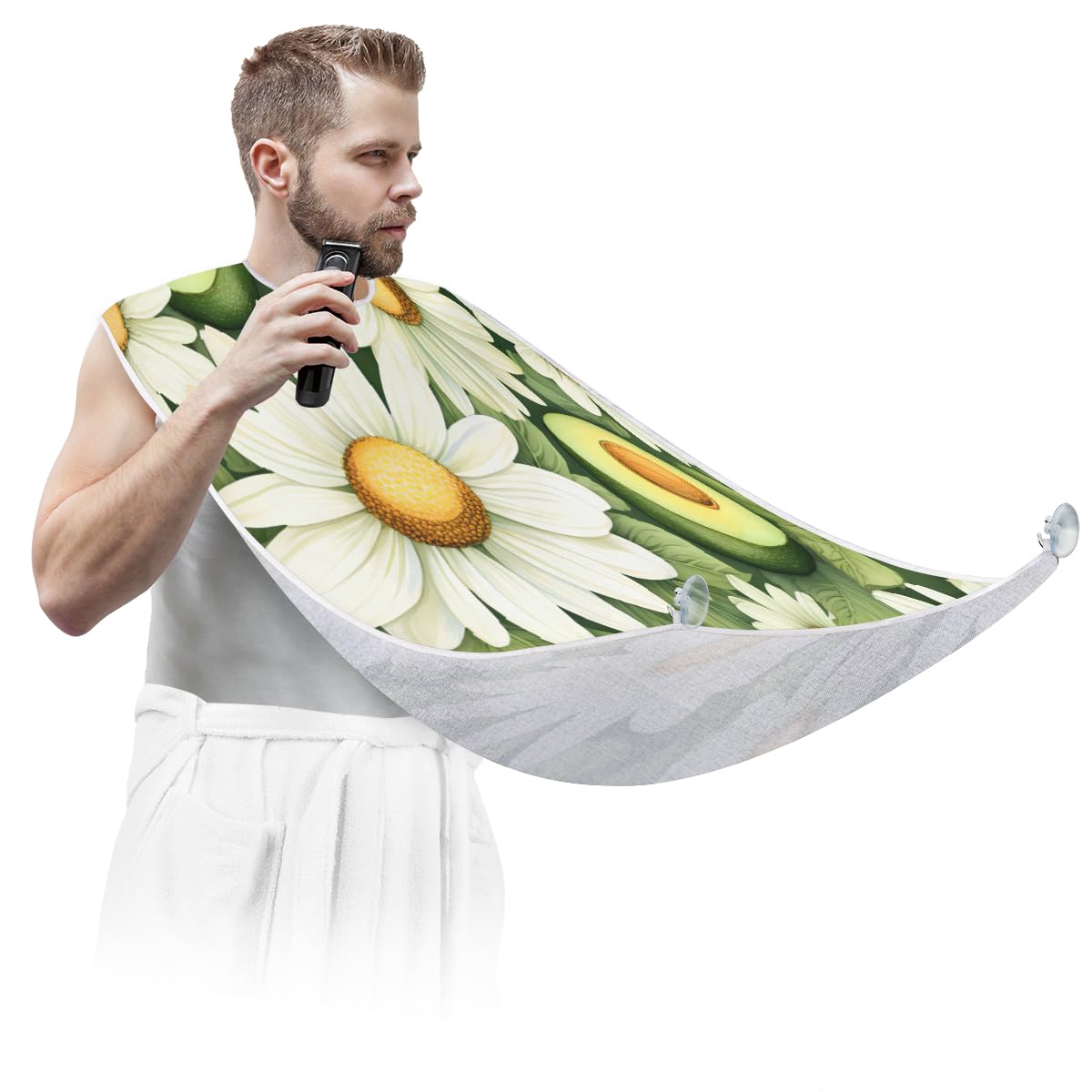Men's Avocado Fruit Daisy Beard Shaving Bib - Waterproof Hair Dye Apron for Barbers & Stylists, Makeup Artist Cape, Hair Cutting & Beard Trimming Accessory - Perfect for Salon, Home Grooming & Sink Cleanup
