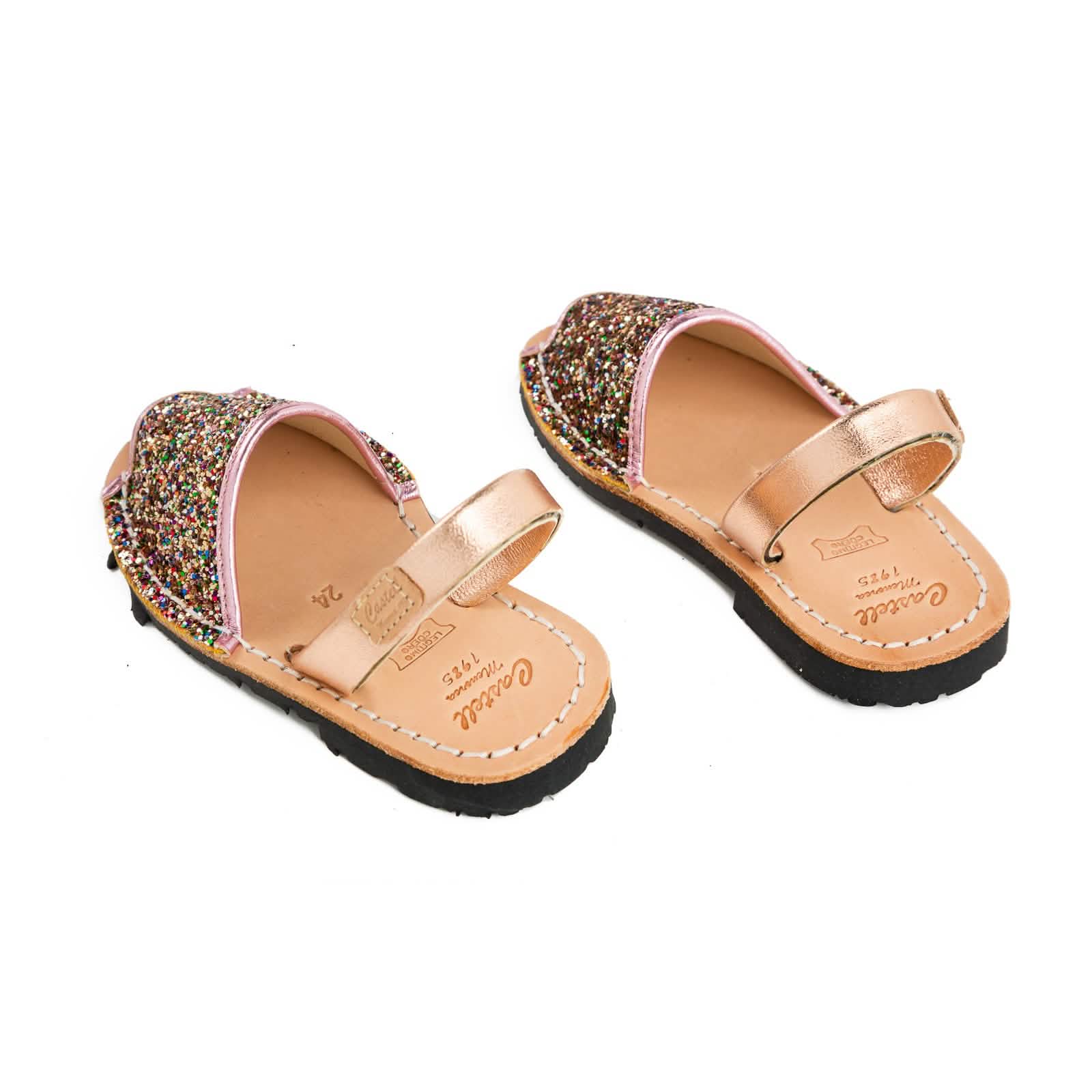 Sparkly Leather Menorcan Sandals for Kids - Iker 1097R - Comfortable & Stylish Beach Shoes for Summer Vacations & Outdoor Play