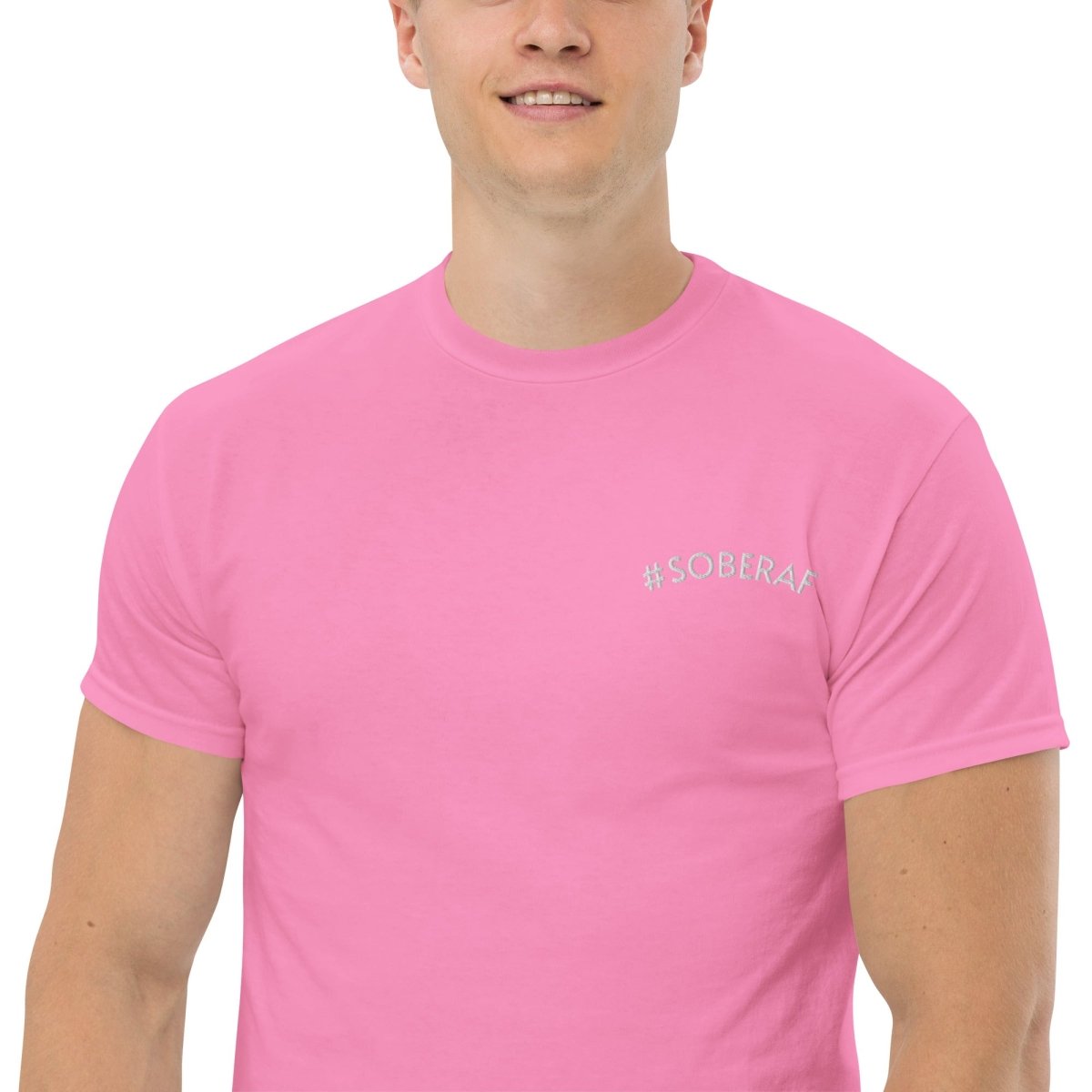 SoberAF Embroidered Statement T-Shirt for Men - Funny Sobriety Tee - Perfect for Recovery Meetings, AA Events & Sober Lifestyle