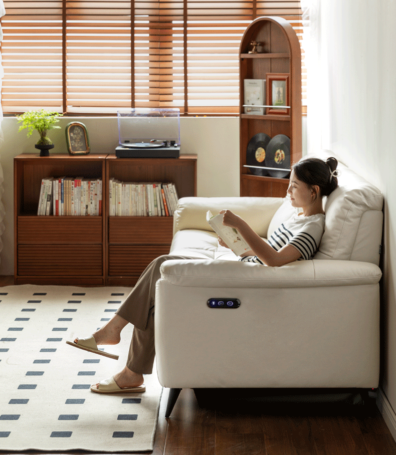 Premium Electric Recliner Sofa - Genuine Leather, Cream Color, Power Lift & Recline - Perfect for Living Room, Home Theater & Relaxation