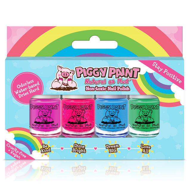 Piggy Paint 4 Mini Rainbow Nail Polish Set - Non-Toxic, Kid-Safe Nail Colors for Girls & Boys - Perfect for Birthday Parties, Spa Days & Playtime