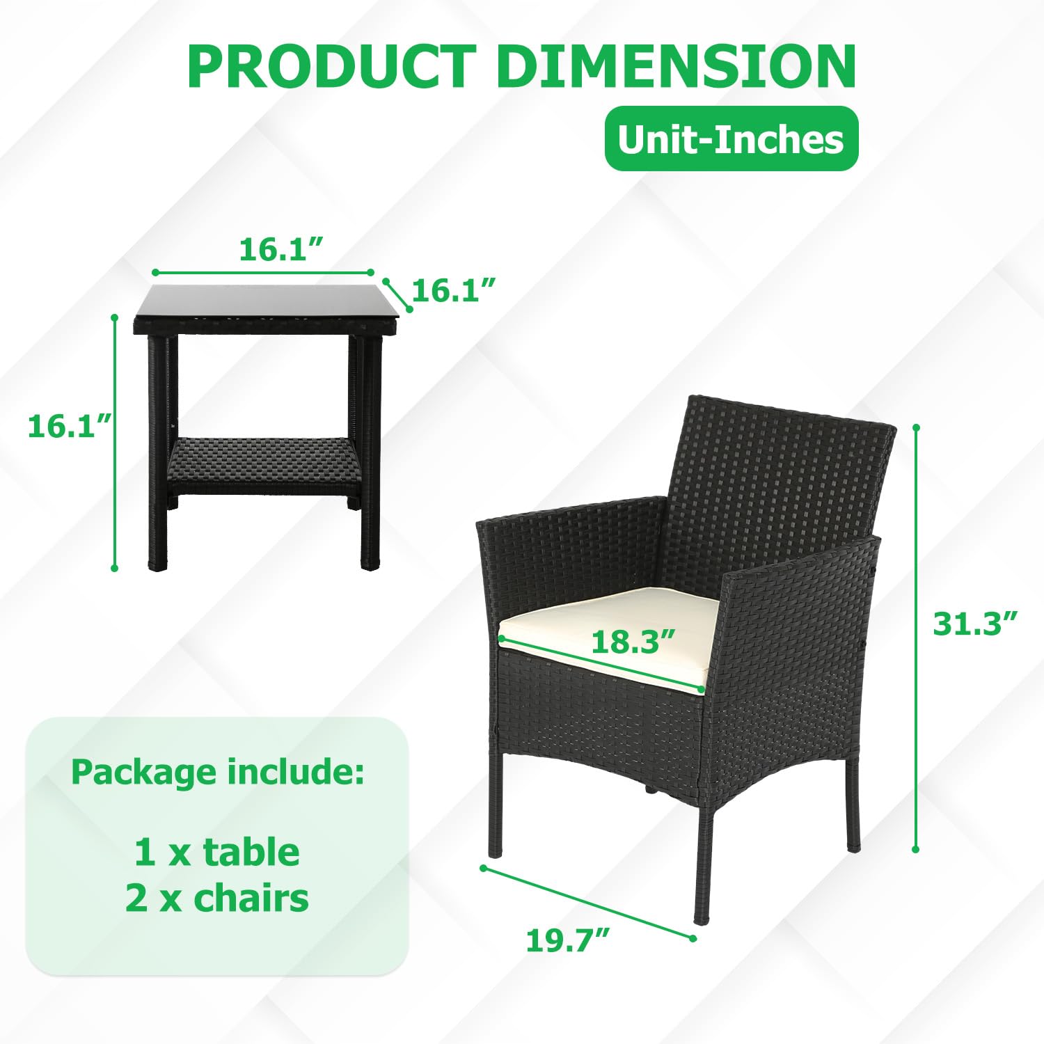 Outdoor Wicker Bistro Set with Coffee Table - Rattan Patio Furniture for Backyard, Porch, Poolside, Balcony & Garden - Black Conversation Seating for Relaxing & Entertaining