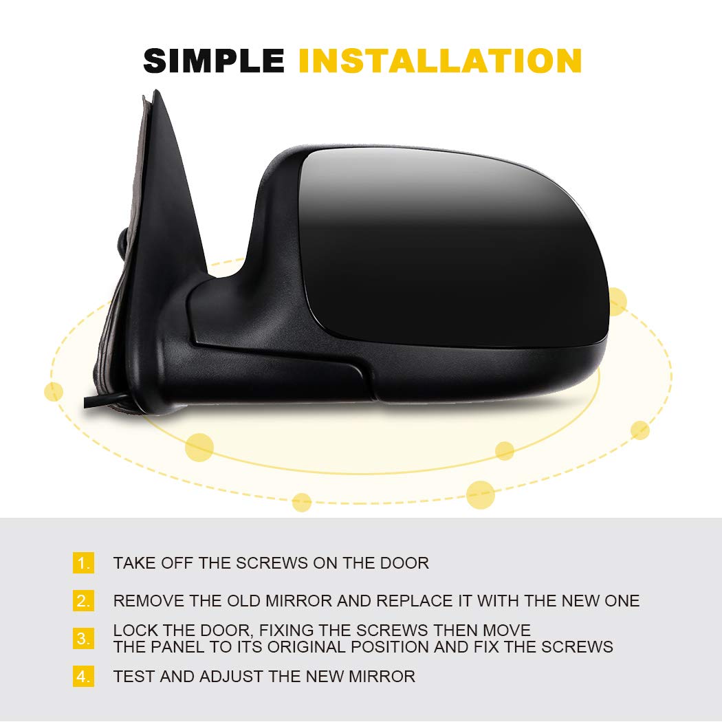 Replacement Left & Right Side View Mirrors for 2000-2002 Chevy Avalanche 1500/2500, Suburban 1500/2500, Tahoe & GMC Yukon - Power Control Manual Folding Mirrors - Perfect for Off-Roading & Daily Commuting