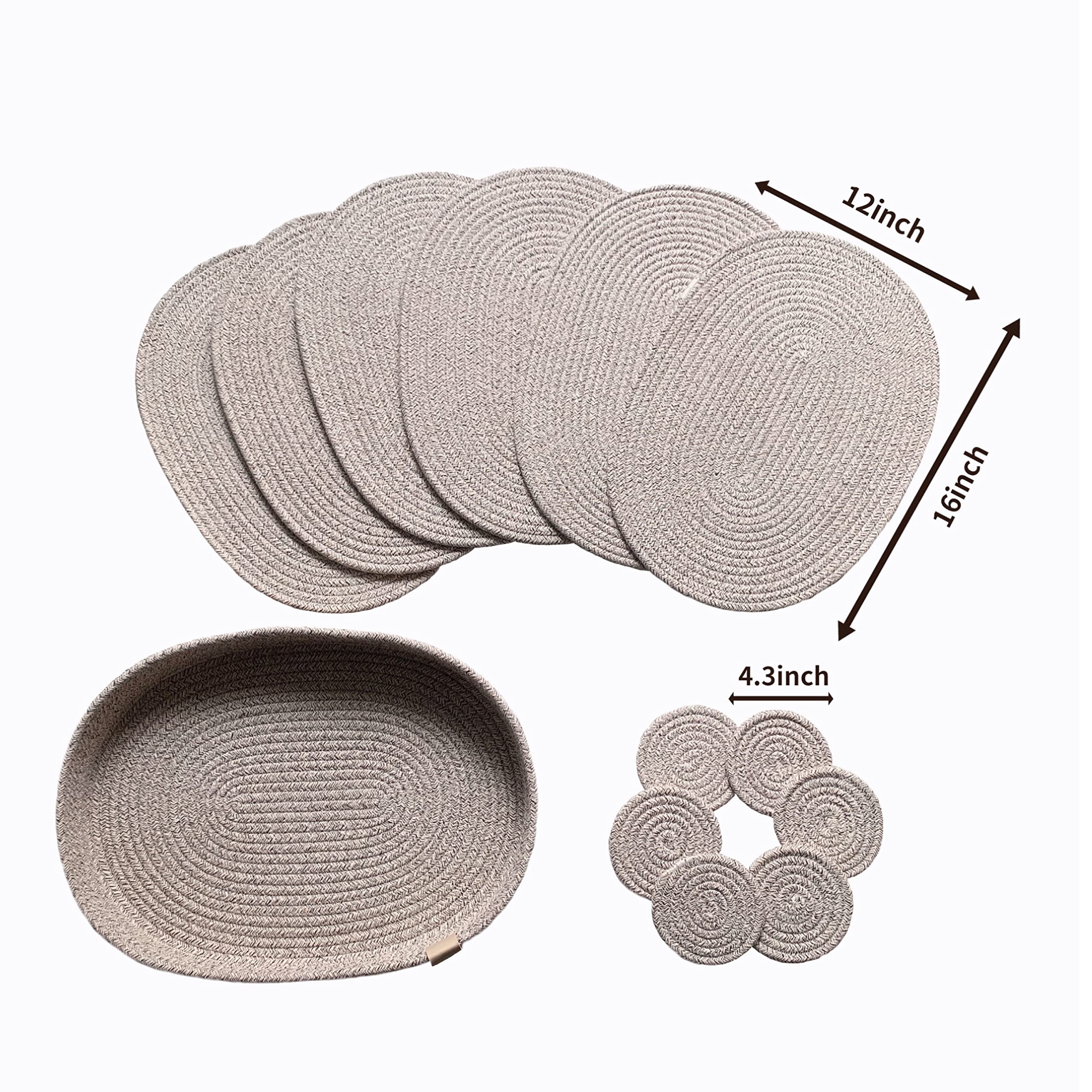 6-Piece Oval Placemats Set - Handwoven Boho Farmhouse Table Mats for Dining & Kitchen Decor | Washable, Rustic Table Accessories (Brown Mixed) | Perfect for Dinner Parties, Family Gatherings & Everyday Meals
