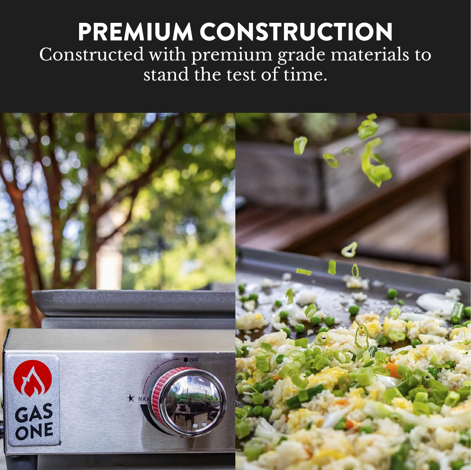 Gas One 4-Burner Flat Top Propane Grill with Outdoor Cart - Stainless Steel Auto-Ignition Camping Griddle for Easy Cleaning - Perfect for Backyard BBQs, Tailgating & Outdoor Cooking