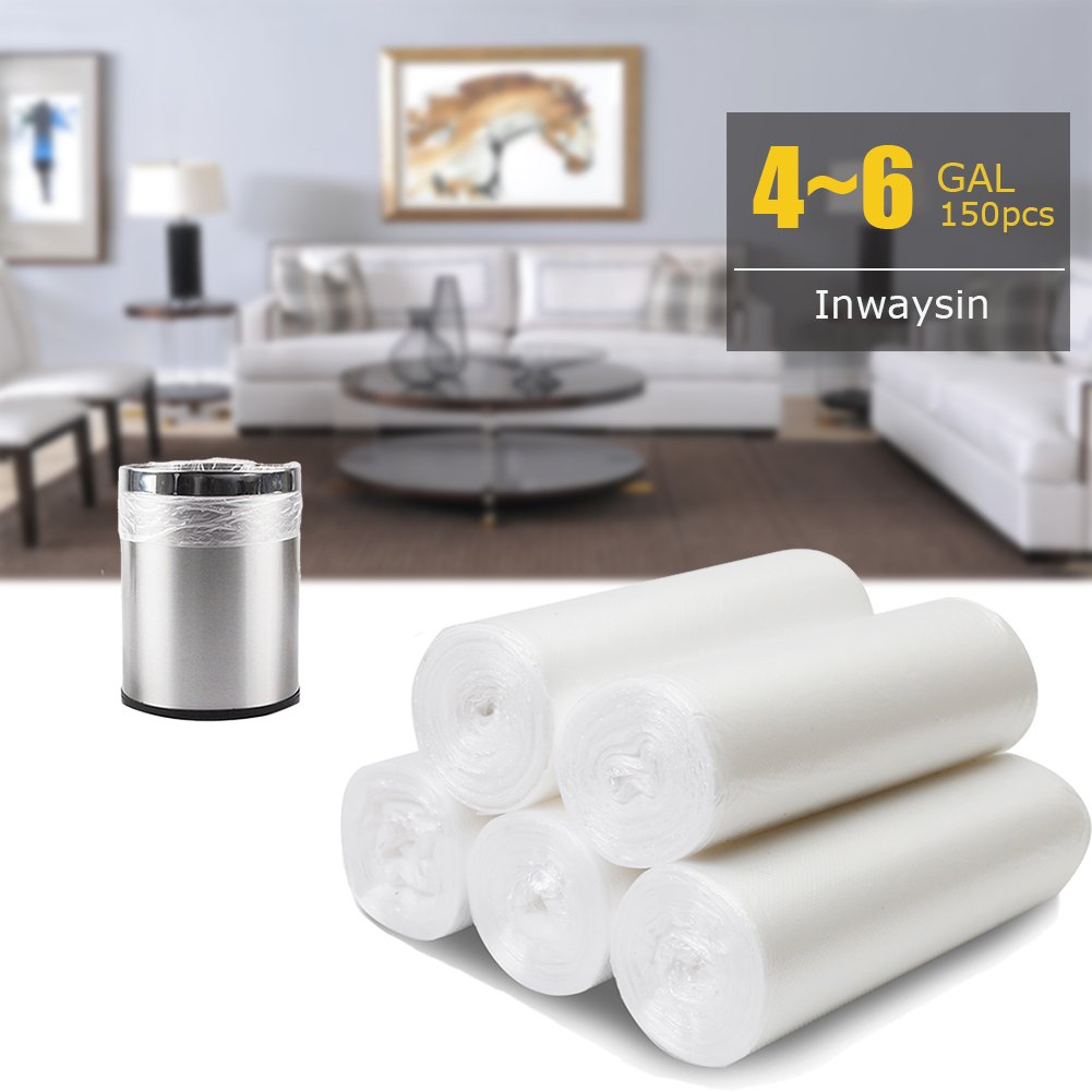 4 Gallon Small Trash Bags - 125 Count Clear White Garbage Bags for Bathroom, Kitchen, Office, Bedroom & Car | Waste Basket Bin Liners for Home, Travel, Camping & Daily Use