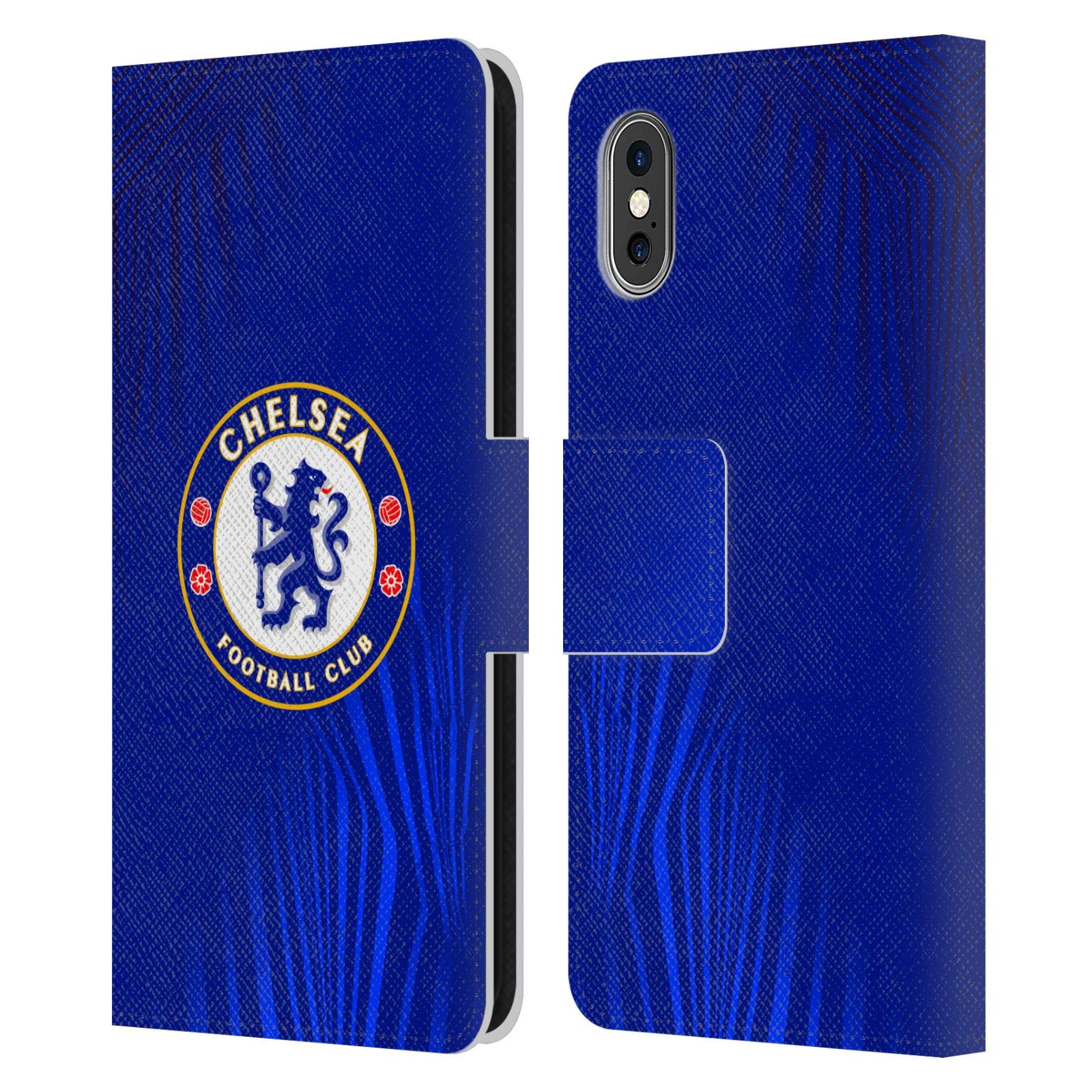 Officially Licensed Chelsea FC Super Graphic Crest Leather Flip Book Case for Apple iPhone X/Xs - Perfect for Soccer Fans & Match Days