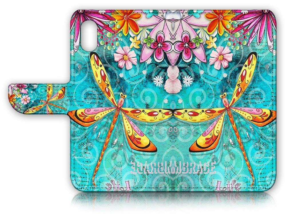 Premium Flip Wallet Case with Built-in Screen Protector for iPhone X & iPhone Xs - A21095 Dragonfly Design | Slim Protective Cover with Card Slots for Daily Use & Travel