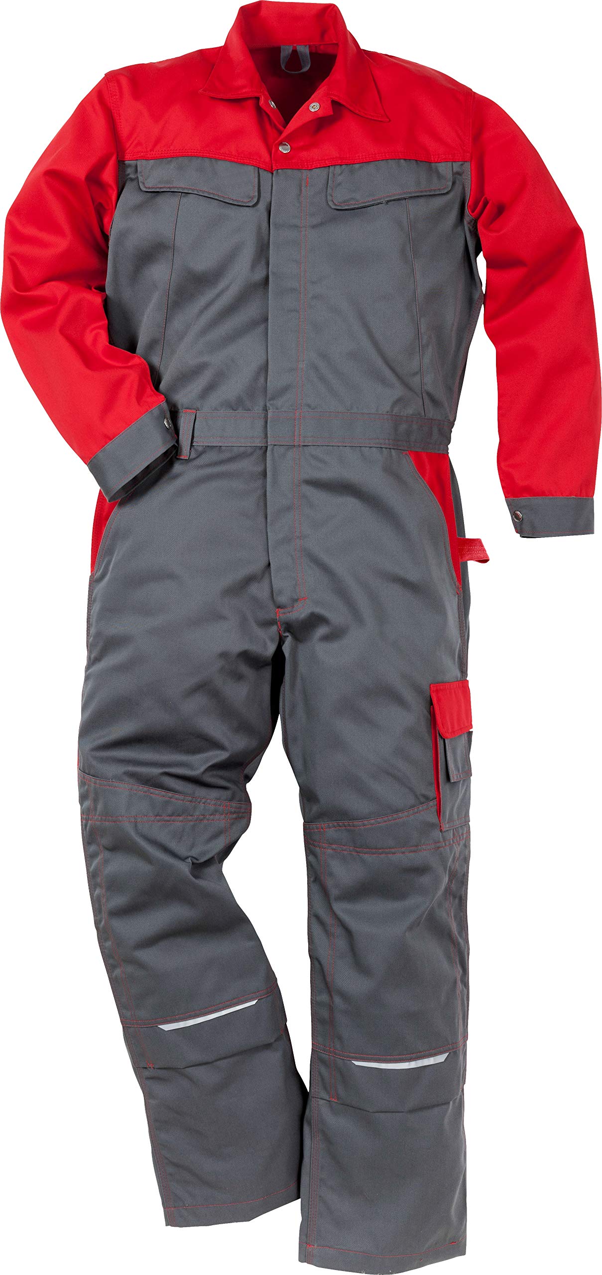 Fristads Kansas 100807 Grey/Red Work Coverall - Durable Men's Workwear for Construction & Mechanics (Size M Tall) | Ideal for Heavy-Duty Jobs & Industrial Use