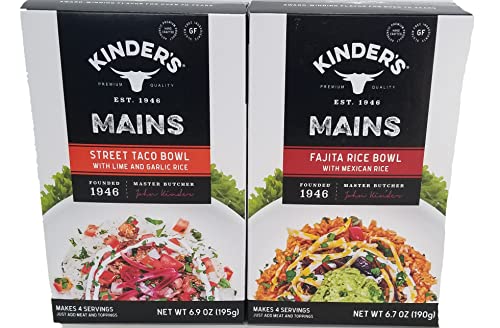 Kinder's Mains Duo - Fajita Rice Bowl & Street Taco Bowl (4 Servings Each) | Authentic Mexican Meal Kit for Family Dinners & Party Catering