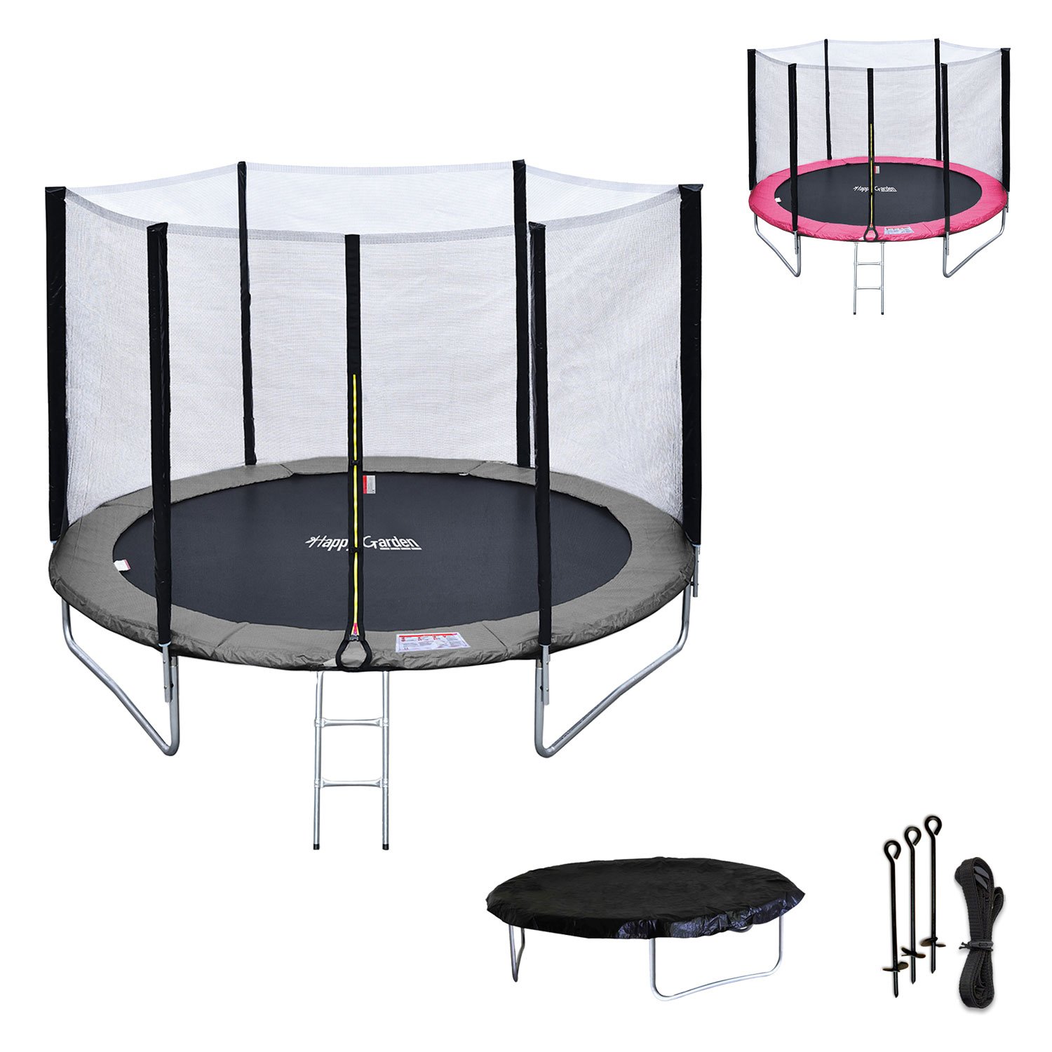 Happy Garden Premium 245cm Round Trampoline for Kids with Reversible Canberra Safety Net, Ladder, Cover & Anchor Kit - Easy Assembly | Outdoor Backyard Play & Exercise Equipment for Children