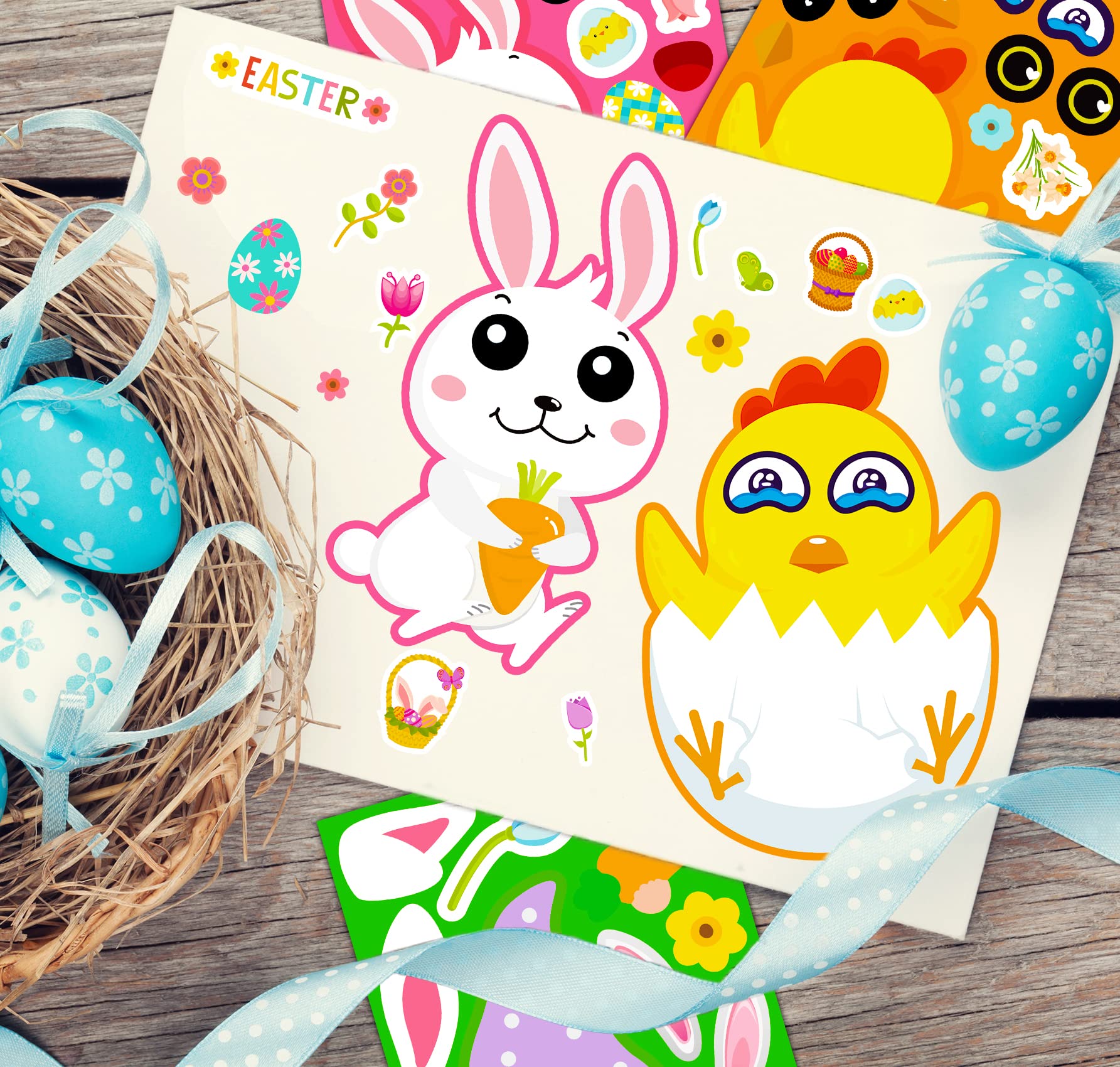 Funnlot 32PCS Easter Stickers for Kids - DIY Make a Face Sticker Sheets for Toddlers, Easter Activities, Classroom & Family Fun - Perfect for Easter Egg Hunts, Party Favors and School Crafts