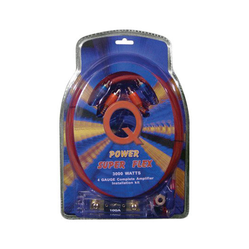 Qpower 4 Gauge Super Flex Amplifier Wiring Kit for 3000W Car Audio Systems – High-Performance 4GAMPKITSFLEX Power & Ground Cable with Flexible Design for Easy Installation in Trucks, SUVs, and Custom Car Audio Setups