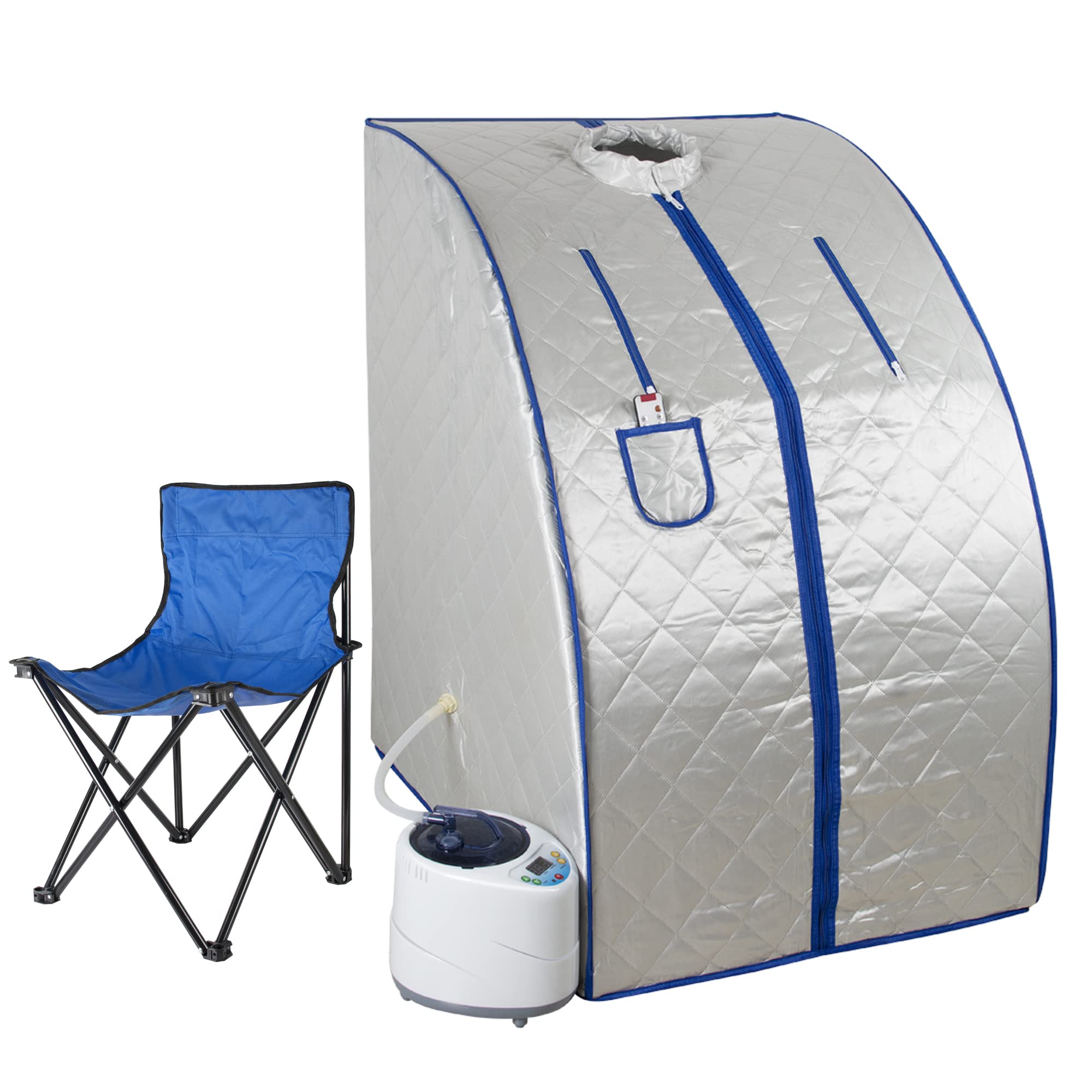 ixaer 2L Portable Home Steam Sauna Kit with Remote Control - Foldable Chair & Steam Pot for Weight Loss, Stress Relief & Detox - Indoor Spa for Relaxation & Fatigue Recovery (Blue) | Perfect for Home Wellness & Self-Care Routine