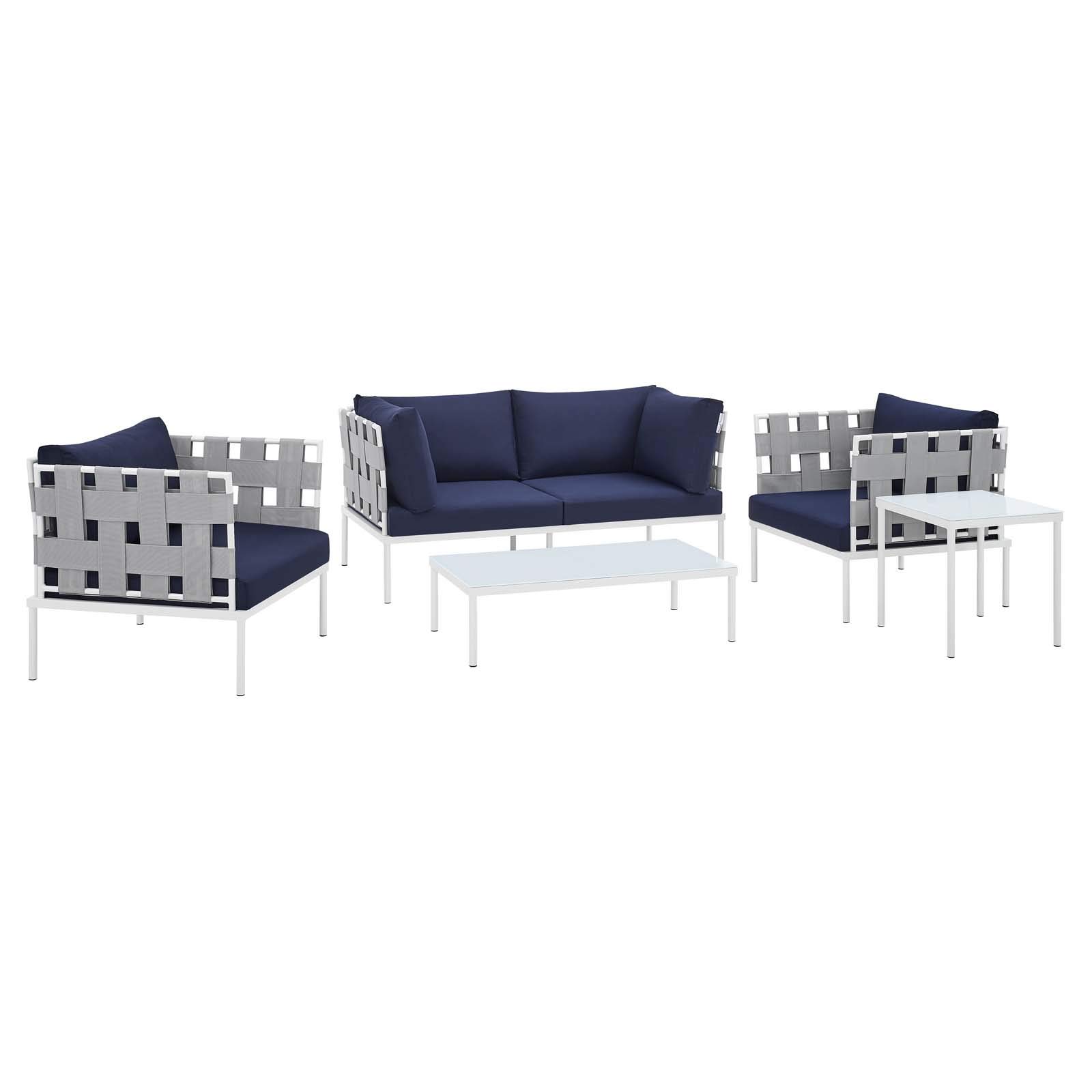 Modway EEI-4925 5-Piece Outdoor Patio Furniture Set - Aluminum Frame with Sunbrella Gray & Navy Cushions - Weather-Resistant Dining Set for Backyard, Poolside or Garden - Includes Table & 4 Chairs