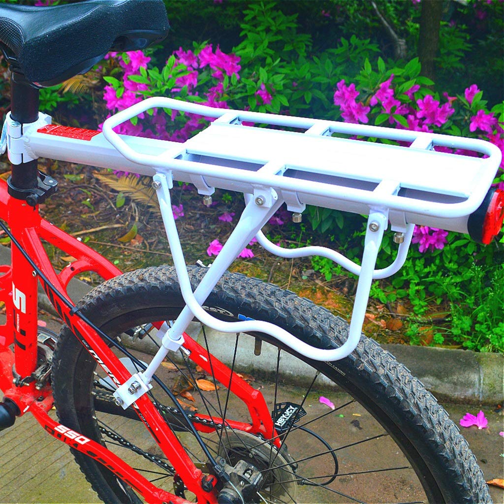 Premium Aluminum Alloy Mountain Bike Rear Rack - White Bicycle Luggage Carrier for Outdoor Travel & Commuting (54x14cm) - Durable Rear Seat Accessories for Camping, Hiking & Daily Cycling