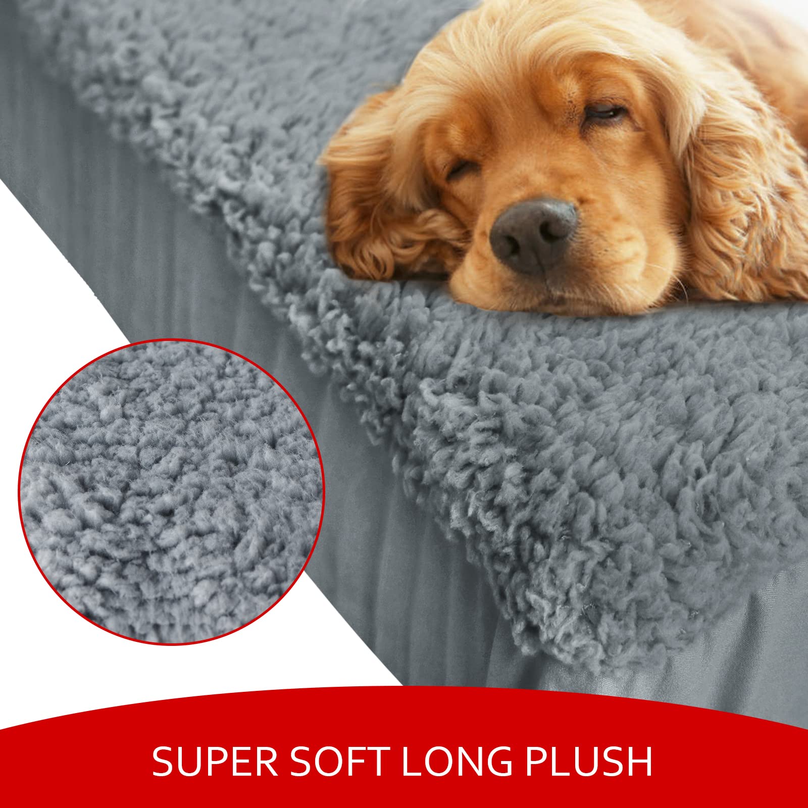 Soft Plush Washable & Waterproof Dog Bed Cover - Grey Pet Mattress Protector 44x32 Inches, Replacement Liner for Dogs & Cats - Perfect for Crates, Couches & Travel