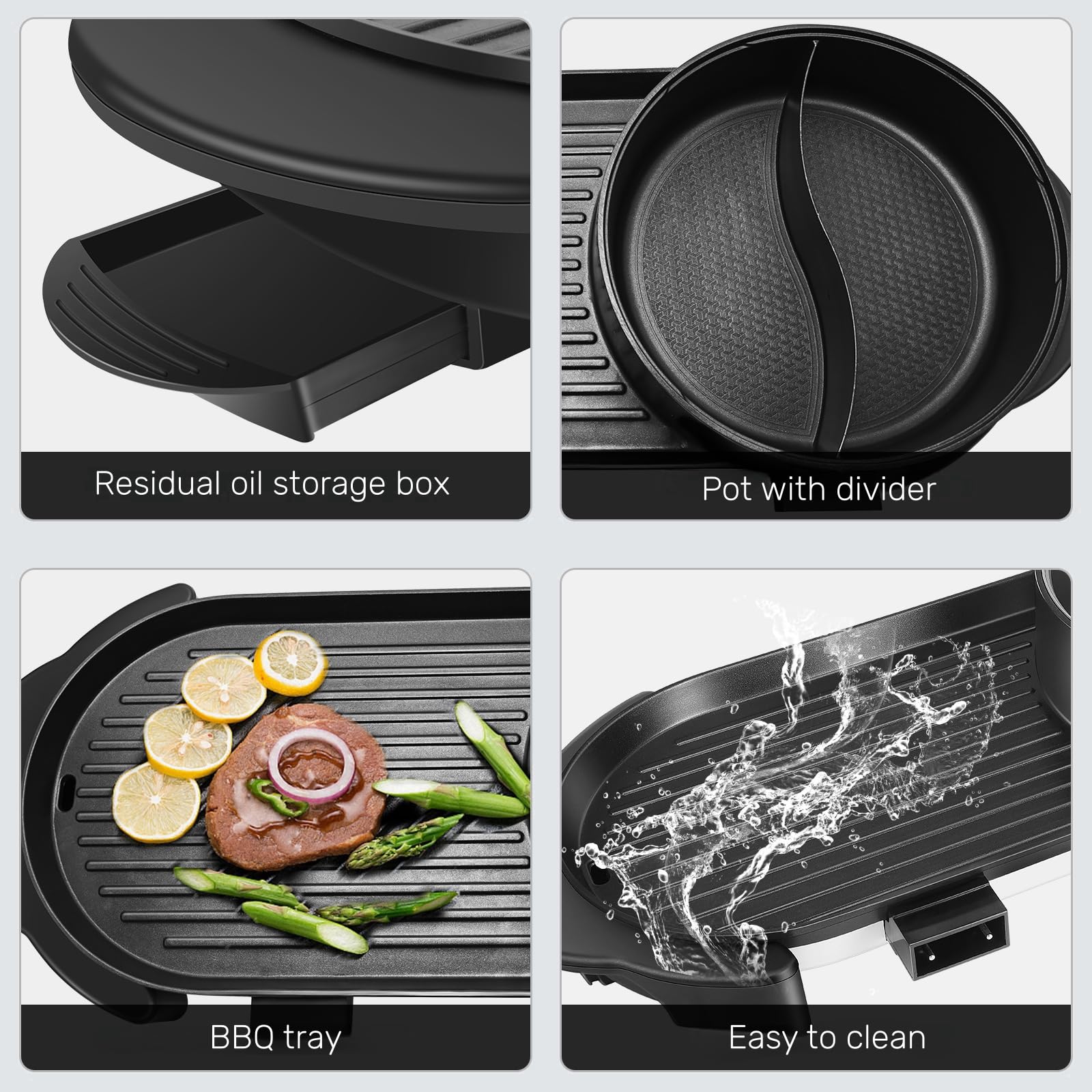 SEAAN Electric Hot Pot and Korean BBQ Grill Combo - Smokeless Non-Stick Shabu Shabu Pot with Divider & Dual Temperature Control - Indoor Multi-Cooker for 2-12 People (110V) | Perfect for Family Gatherings, Dinner Parties, and Asian Cuisine Cooking at Home