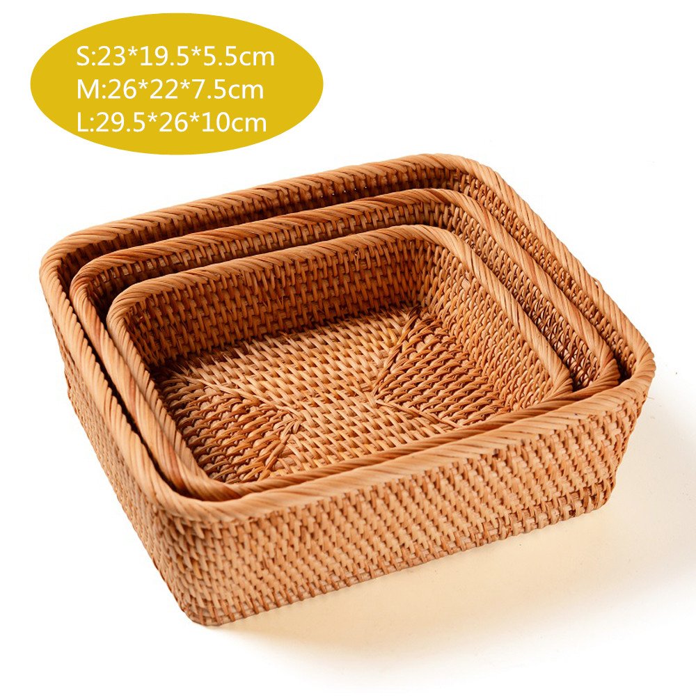 Handmade Rectangle Rattan Basket - 11.6 Inch Large Brown Woven Storage Tray for Fruits, Snacks, Bread, Keys & Magazines | Natural Home Decor Serving Bowl for Kitchen, Living Room & Bedroom Organization