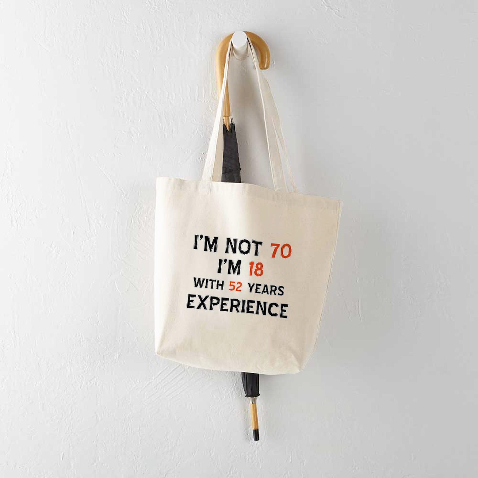 70 Year Old Designs Tote Bag - Natural Canvas Reusable Shopping Bag by CafePress | Eco-Friendly Grocery & Beach Tote for Women & Men