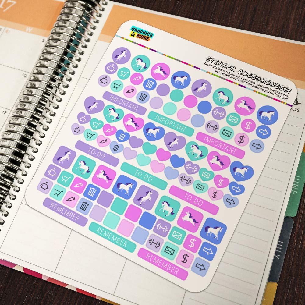 Frolicking Unicorns Sticker Set - White & Purple Planner Stickers for Scrapbooking, Bullet Journal, DIY Crafts | Perfect for Calendars, Journals, and School Projects