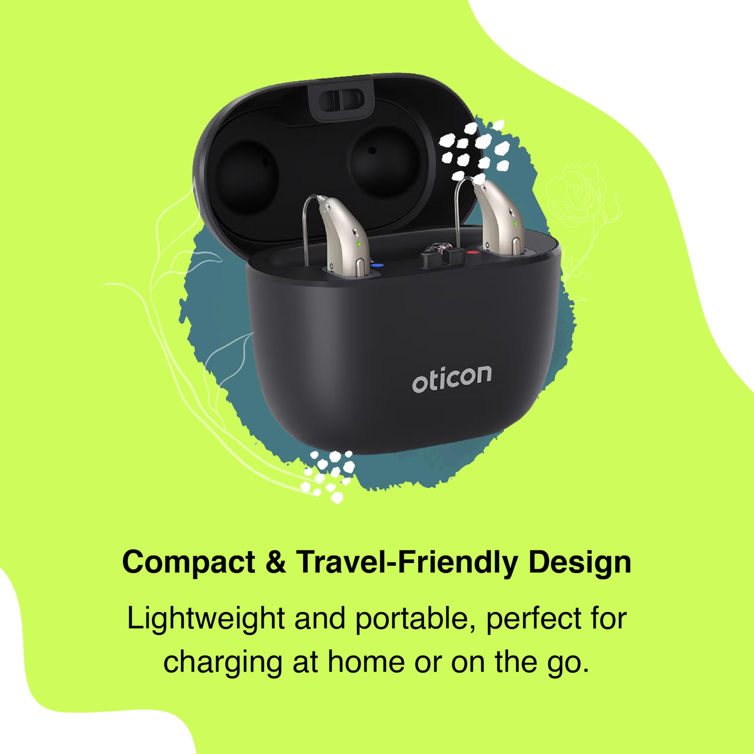 Oticon Intent Smart Charger MiniRITE - Fast Magnetic Charging Dock for Oticon Intent Hearing Aids with LED Power Indicator | Portable Charging Station for Travel, Home & Office Use