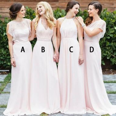 Elegant Pale Pink Chiffon Bridesmaid Dresses - Long Mismatched Styles for Wedding Party | WG361 | Perfect for Formal Events, Bridal Showers & Special Occasions