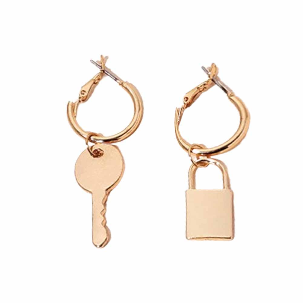 JCZR.Y Key Lock Dangle Hoop Earrings - Gold & Silver Plated Large Round Circle Drop Stud Earrings for Women & Girls | Perfect for Parties, Weddings & Everyday Wear