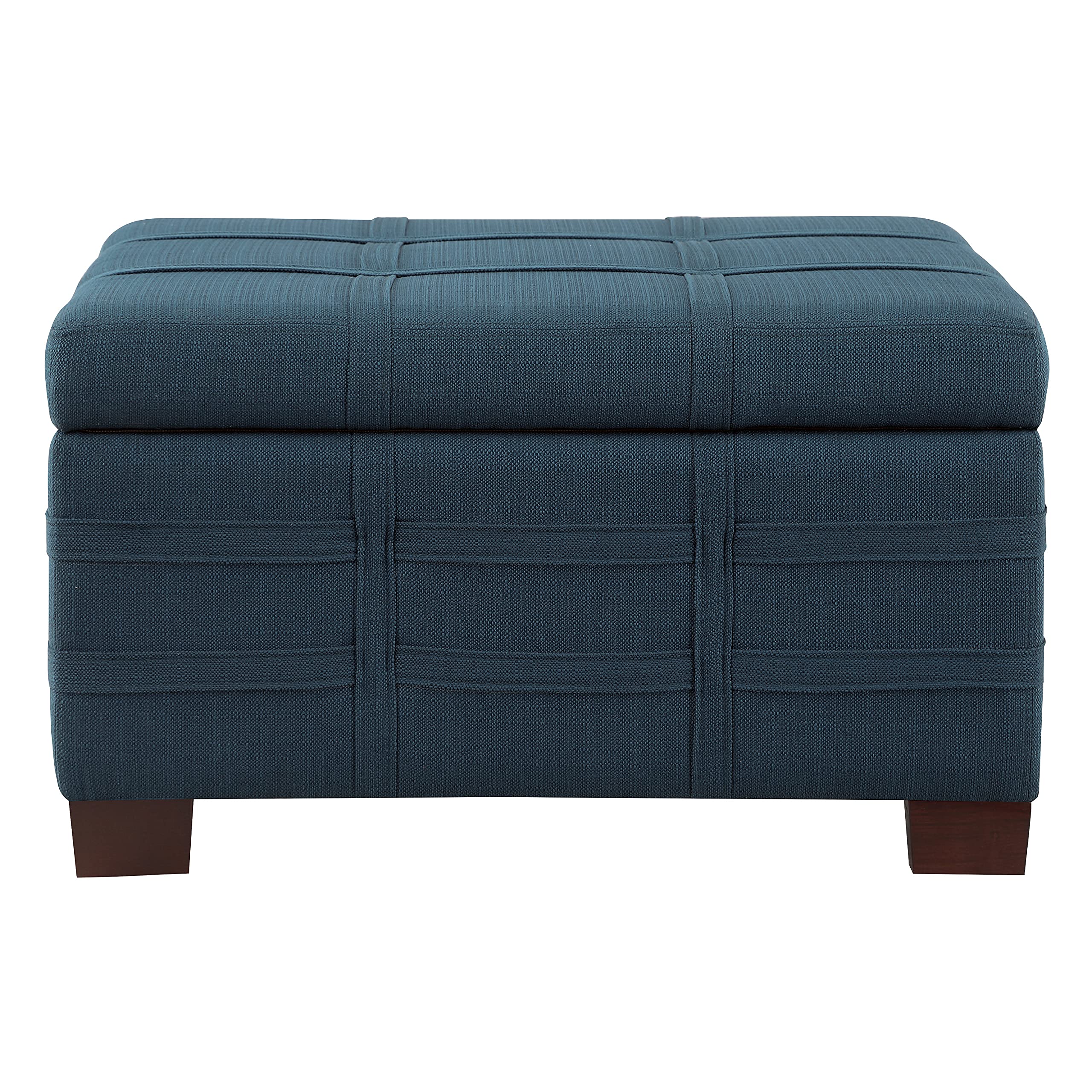 OSP Home Furnishings Detour Strap Square Storage Ottoman with Sliding Tray & Hinged Lid - Azure Fabric Upholstered Footrest Bench for Living Room, Bedroom & Home Decor