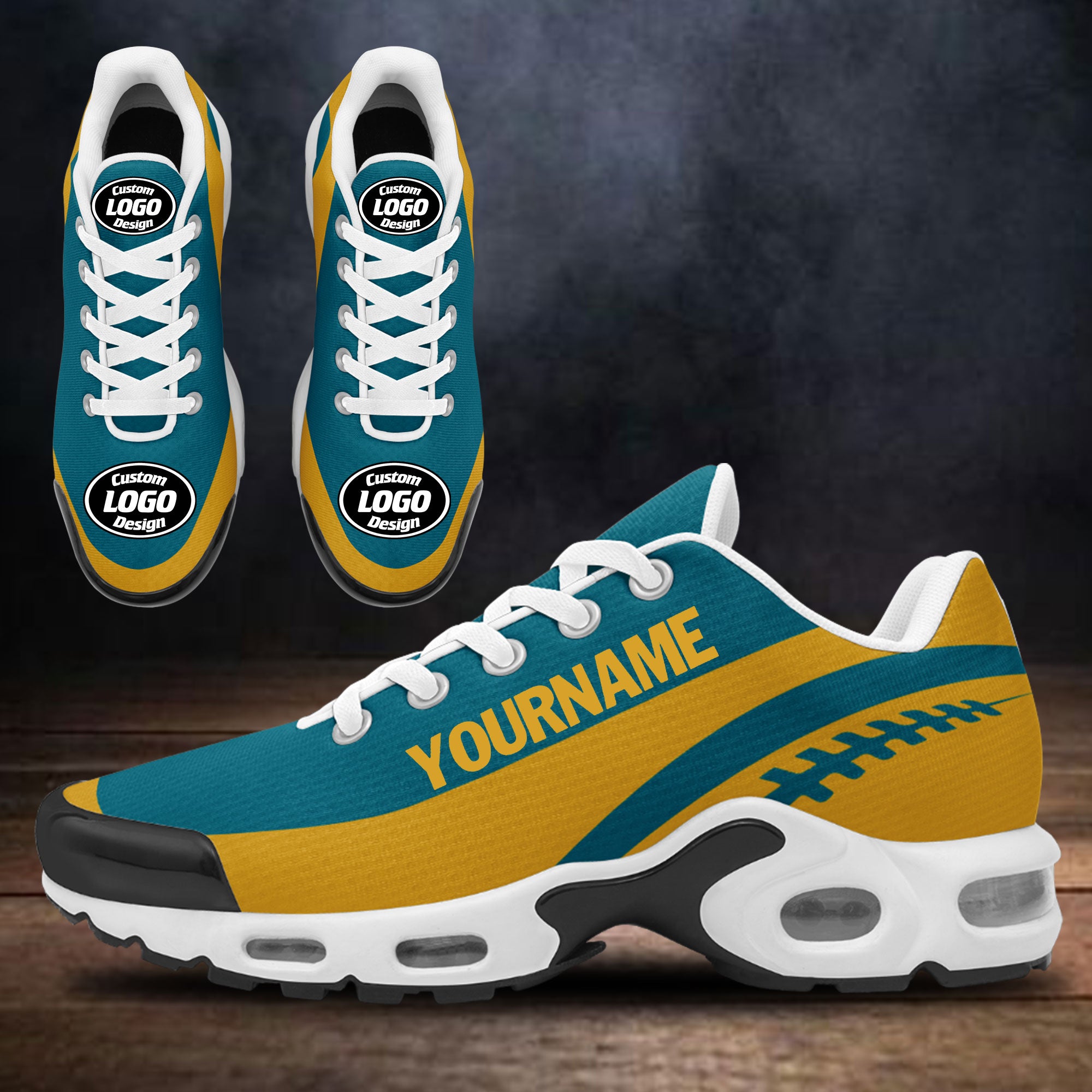 Custom Cyan & Yellow TN Sneakers - Personalized Comfort Shoes for Men & Women - Perfect for Running, Gym & Casual Wear