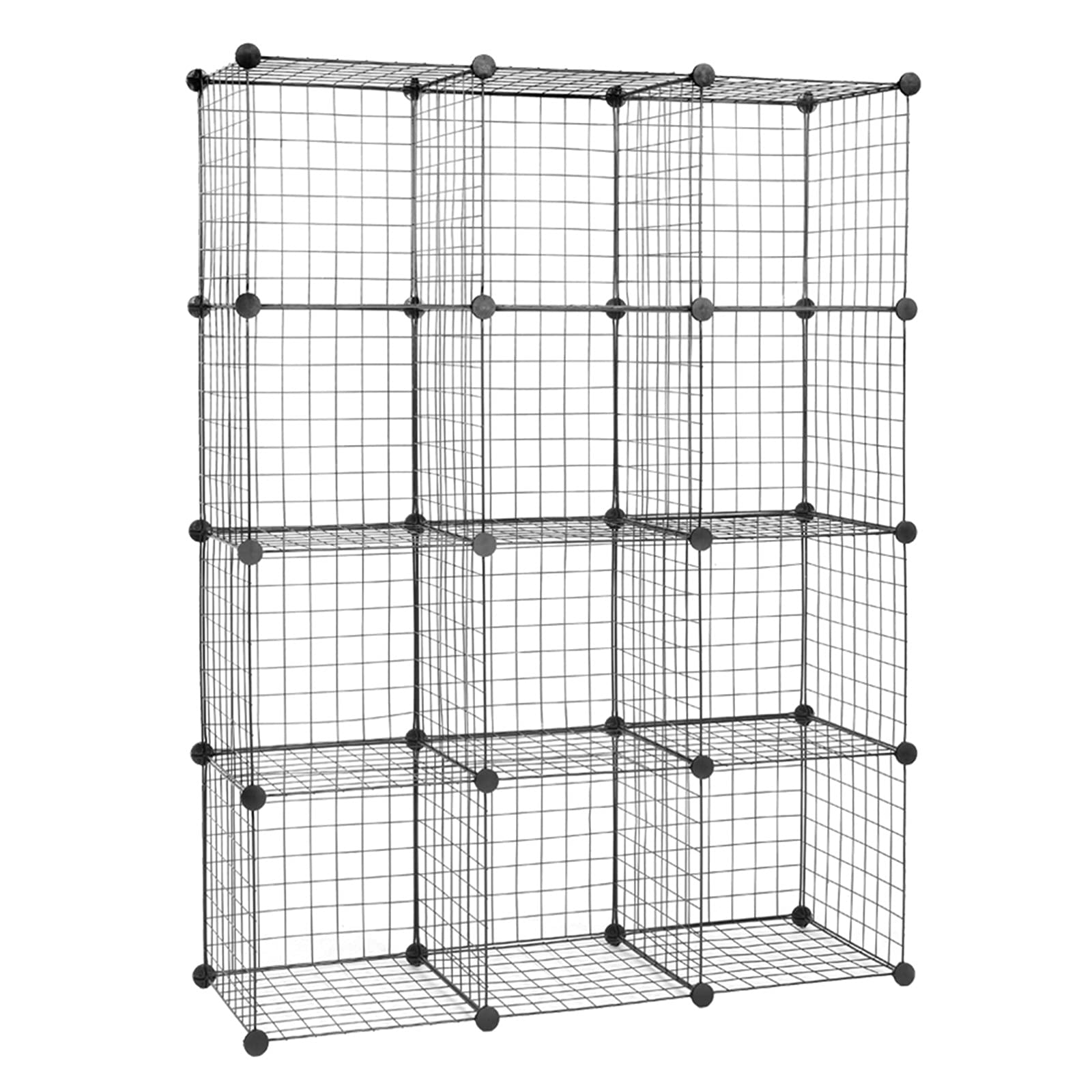 GT3-DL 12-Cube Metal Grid Organizer Shelf - Modular Wire Storage Cubes, Multifunctional Bookcase & Origami Shelving Unit for Home Office, Bedroom, Closet & Dorm Organization