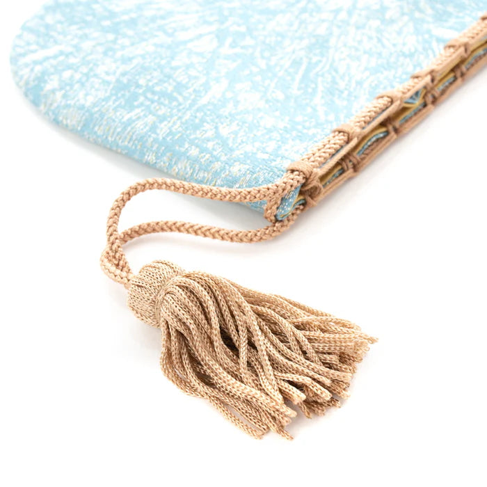 Nishijin Ori Small Drawstring Bag - Crumpled Blue Pattern - Handmade Kyoto Japan - Traditional Japanese Craft Purse - Perfect for Jewelry, Coins & Gift Giving