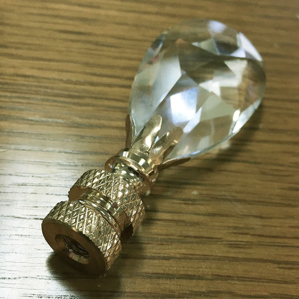 Royal Designs Teardrop Crystal Lamp Finial for Lamp Shade - Polished Brass Finial for Chandeliers, Ceiling Lights & Home Decor
