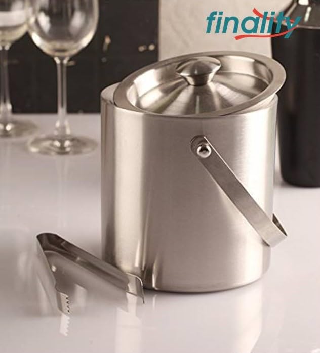 Premium Double Walled Stainless Steel Ice Bucket with Lid & Ice Tongs - 1 Liter Capacity, Keeps Ice Cold for 6+ Hours - Perfect for Cocktails, Parties, Outdoor Events & Home Bar Use
