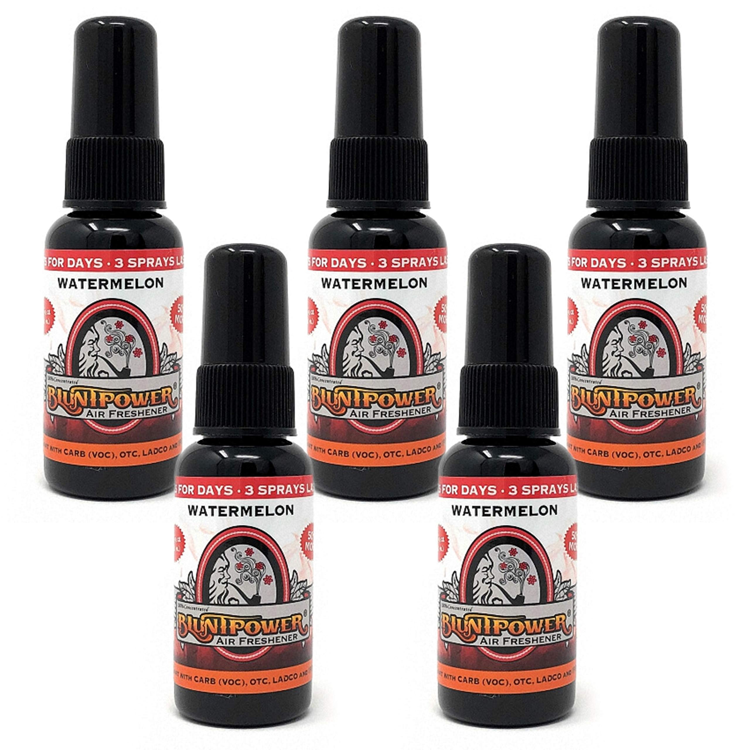BluntPower Watermelon Scented Air Freshener (5 Pack) - Long Lasting Oil-Based Diffuser Spray for Home, Car & Bathroom - Natural Odor Eliminator & Room Spray - Perfect for Offices, Bedrooms, and Vehicles