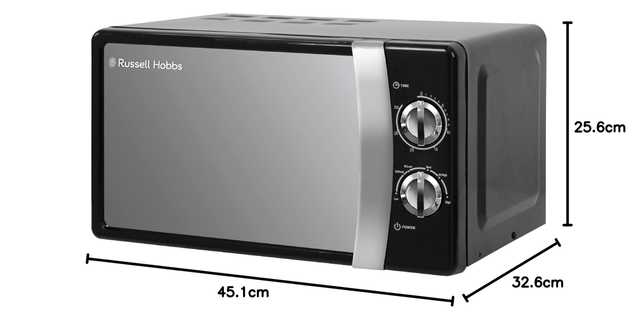 Russell Hobbs RHMM701B 17 Liter 700W Black Manual Microwave - 5 Power Levels, Timer, Defrost Function, Easy Clean Interior - Perfect for Small Kitchens, Dorms & Office Break Rooms