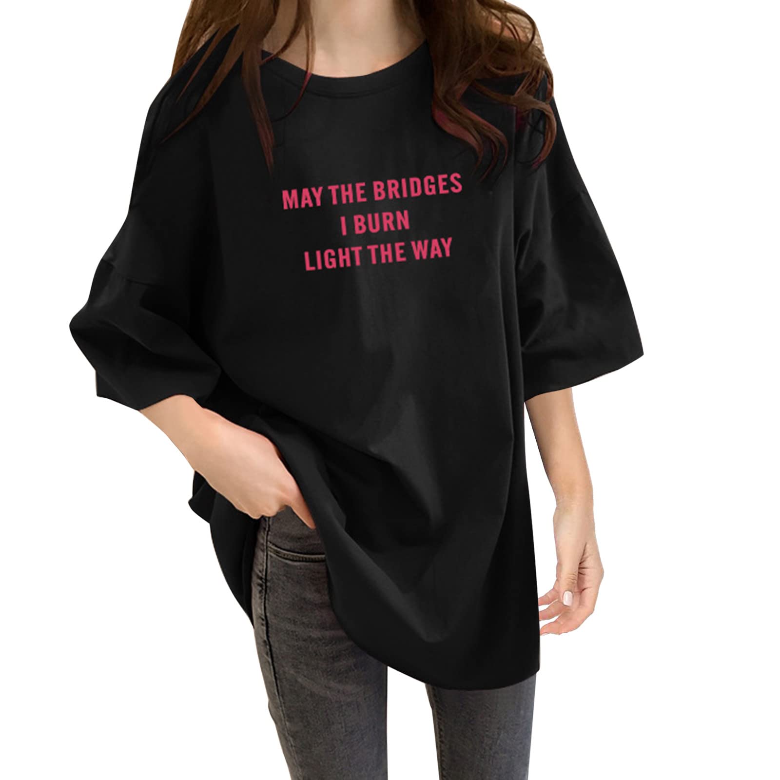 Women's Casual Letter Print Round Neck Short Sleeve T-Shirt - Loose Fit Daily Wear Tee - 3 Pack Black Basic Tops for Women | Perfect for Work, Weekend & Vacation Outfits