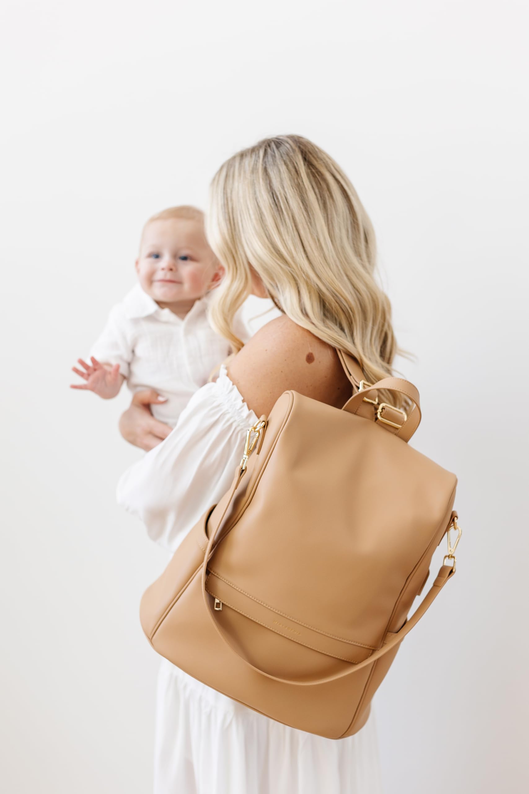 Premium Leather Diaper Bag Backpack with USB Charging Port, Insulated Bottle Pocket & Stroller Straps - Waterproof Baby Changing Bag with Removable Pad (Brown Mia) - Perfect for Travel, Outings & Parenting Essentials Organization