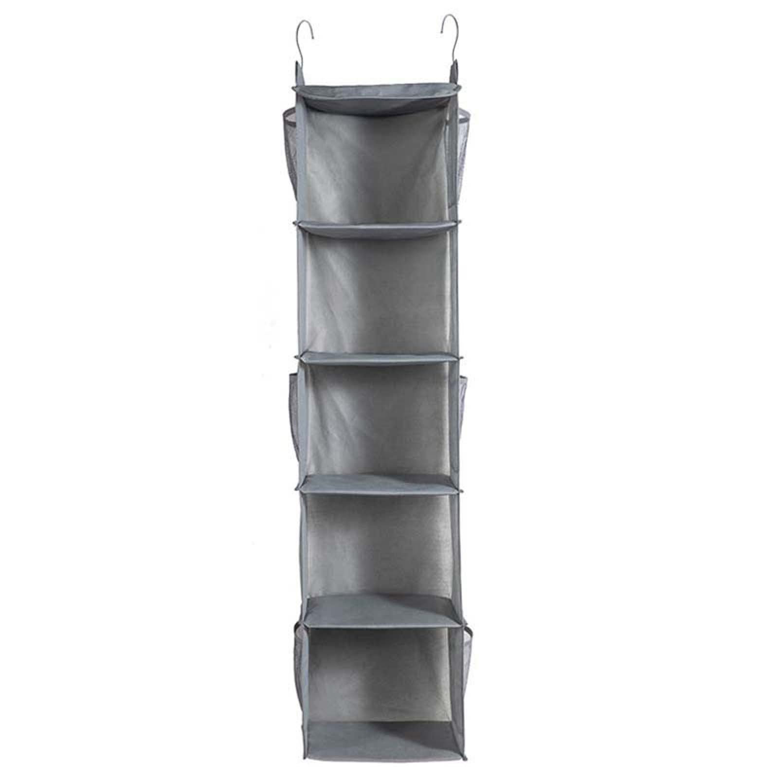 DYXIA 5-Tier Hanging Closet Organizer with Metal Hook - Space Saving Wardrobe Storage for Clothes, Shoes & Accessories - Non-Woven Fabric (Gray) - Perfect for Bedroom, Dorm & Small Space Organization