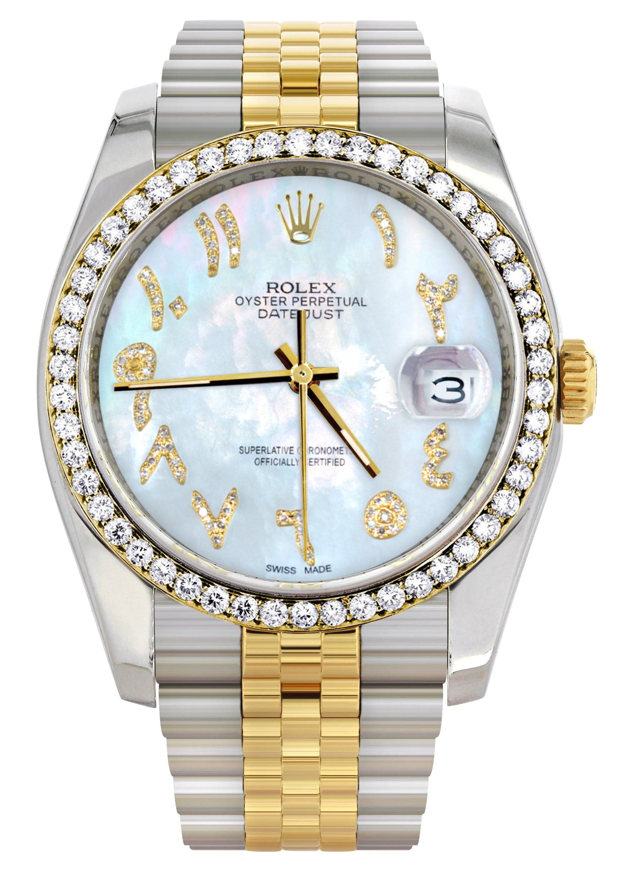 Rolex Datejust 36mm Watch - 18K Gold & Stainless Steel, Mother of Pearl Arabic Diamond Dial, Jubilee Bracelet with Hidden Clasp | Luxury Men's Watch for Business, Formal Events & Special Occasions